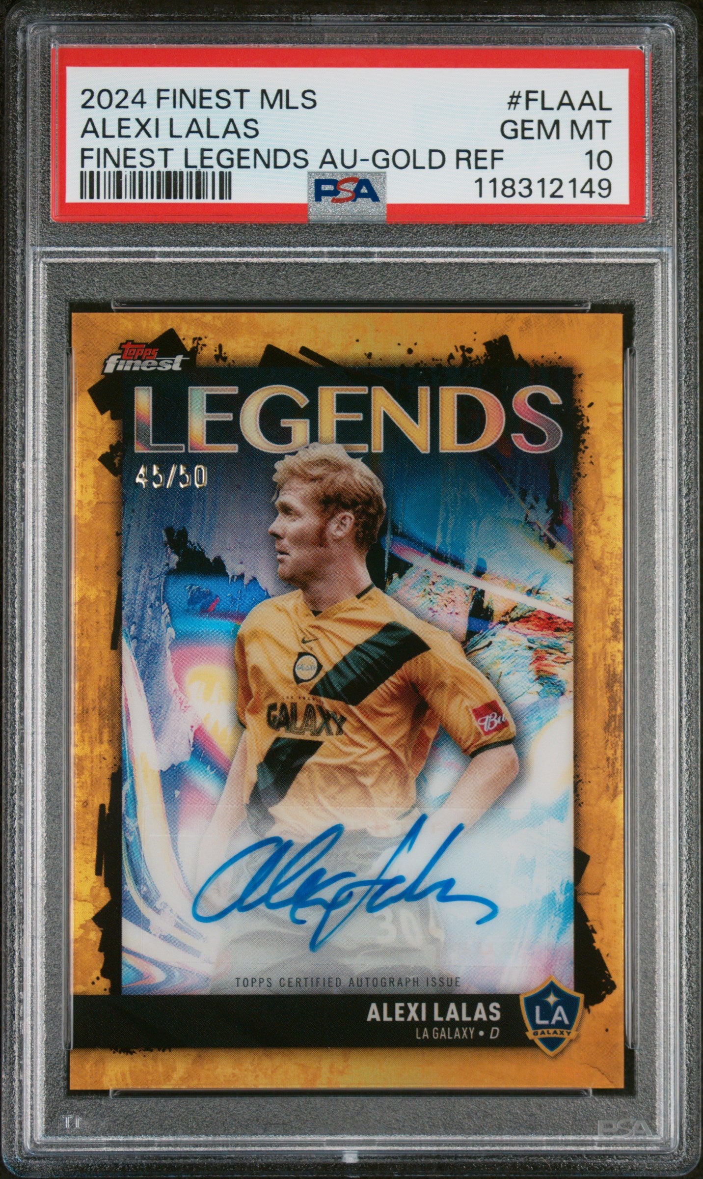 2024 Topps Finest MLS Finest Legends Autographs Gold Refractor Alexi Lalas #FLAAL /50 PSA 10