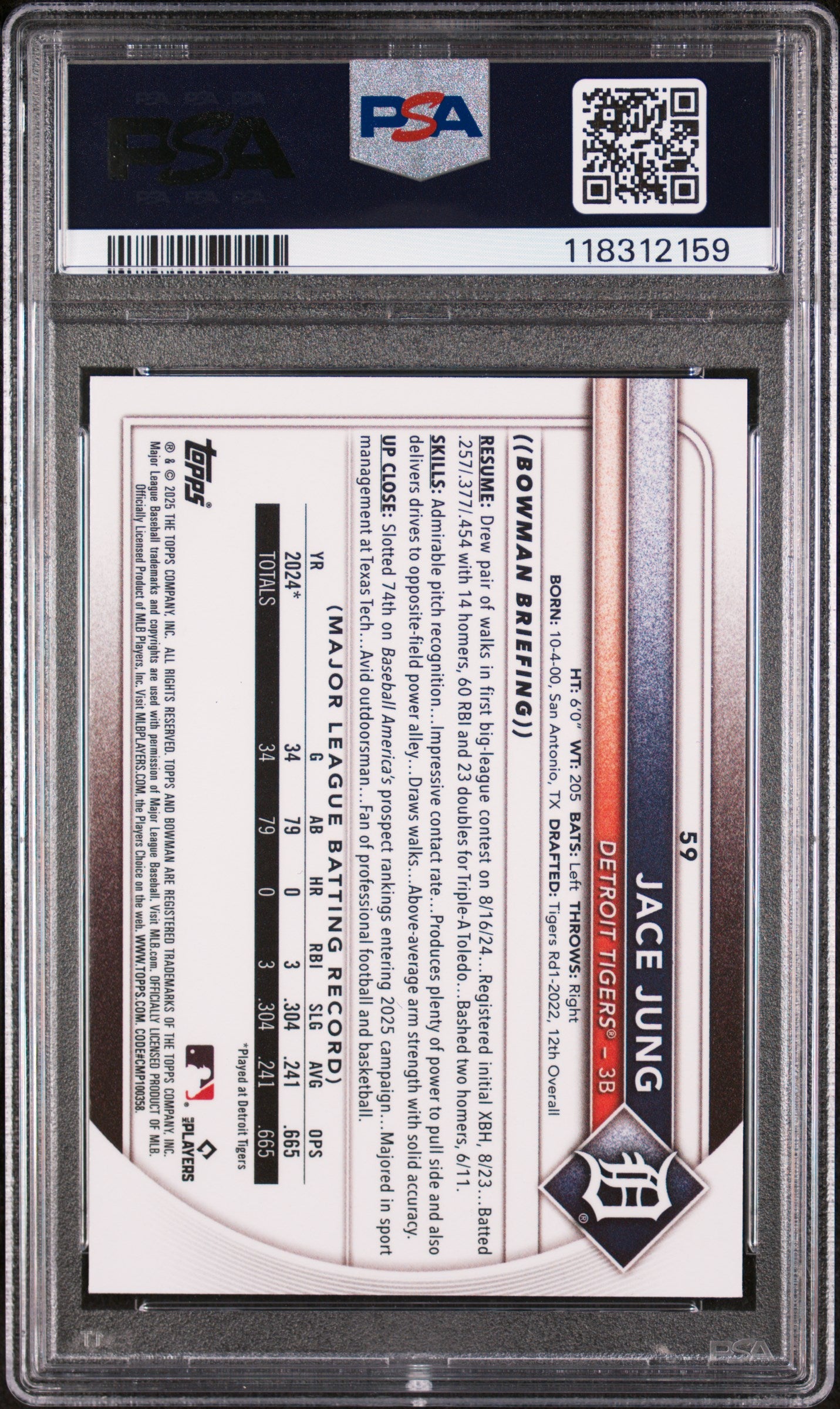 2025 Bowman Red Rookie Redemption Jace Jung #59 PSA 9