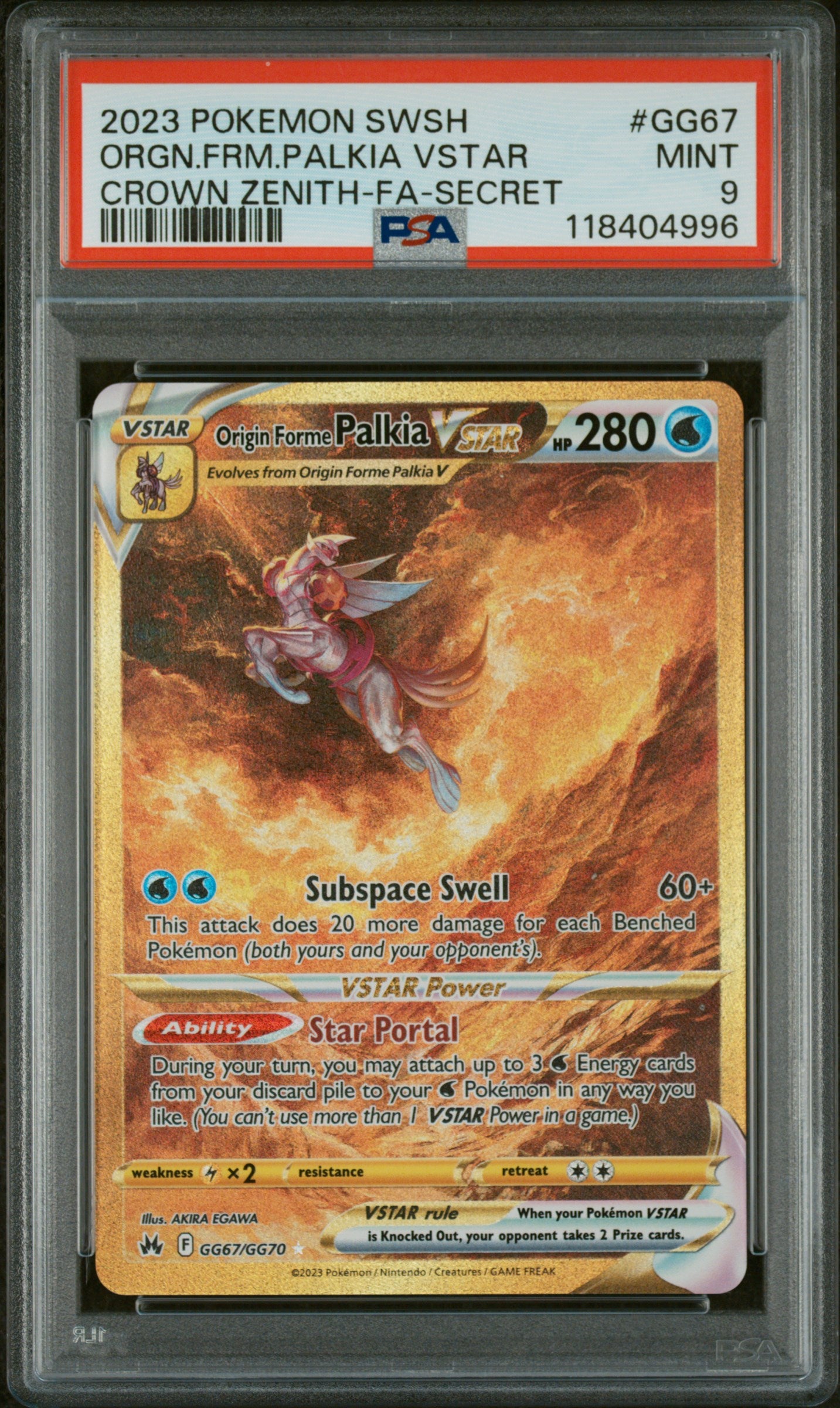 2023 Pokemon SWSH #GG67 Origin Forme Palkia Crown Zenith-FA-Secret PSA 9