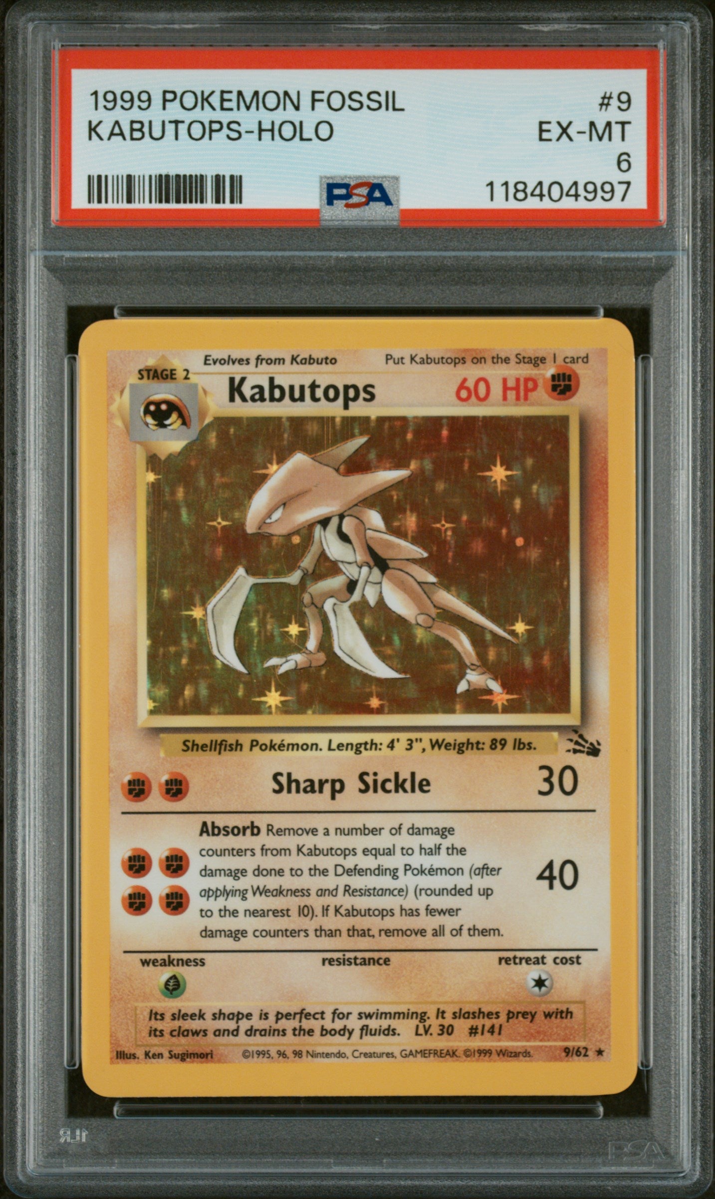 1999 Pokemon Fossil #9 Kabutops PSA 6