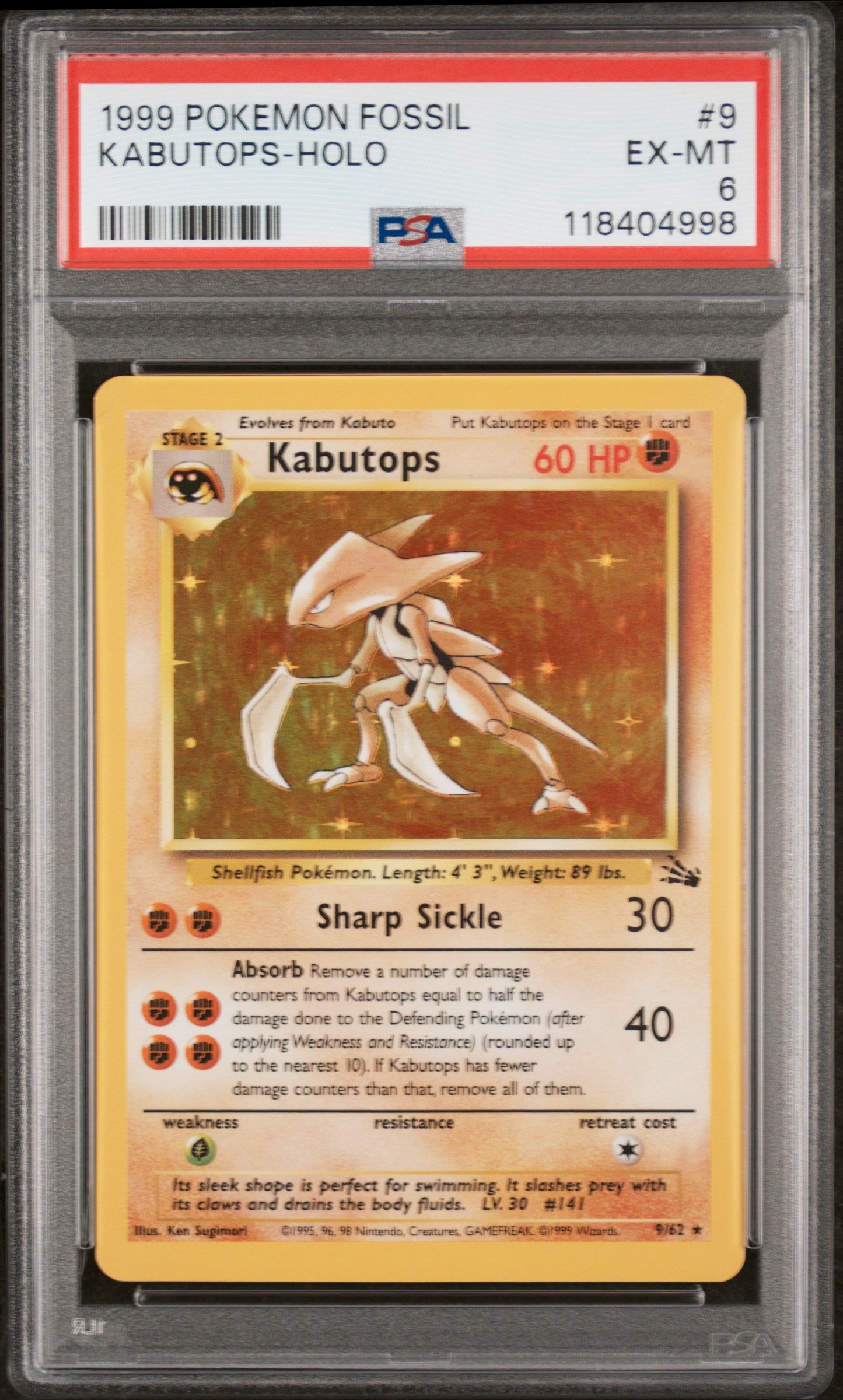 1999 Fossil #9/62 Kabutops PSA 6