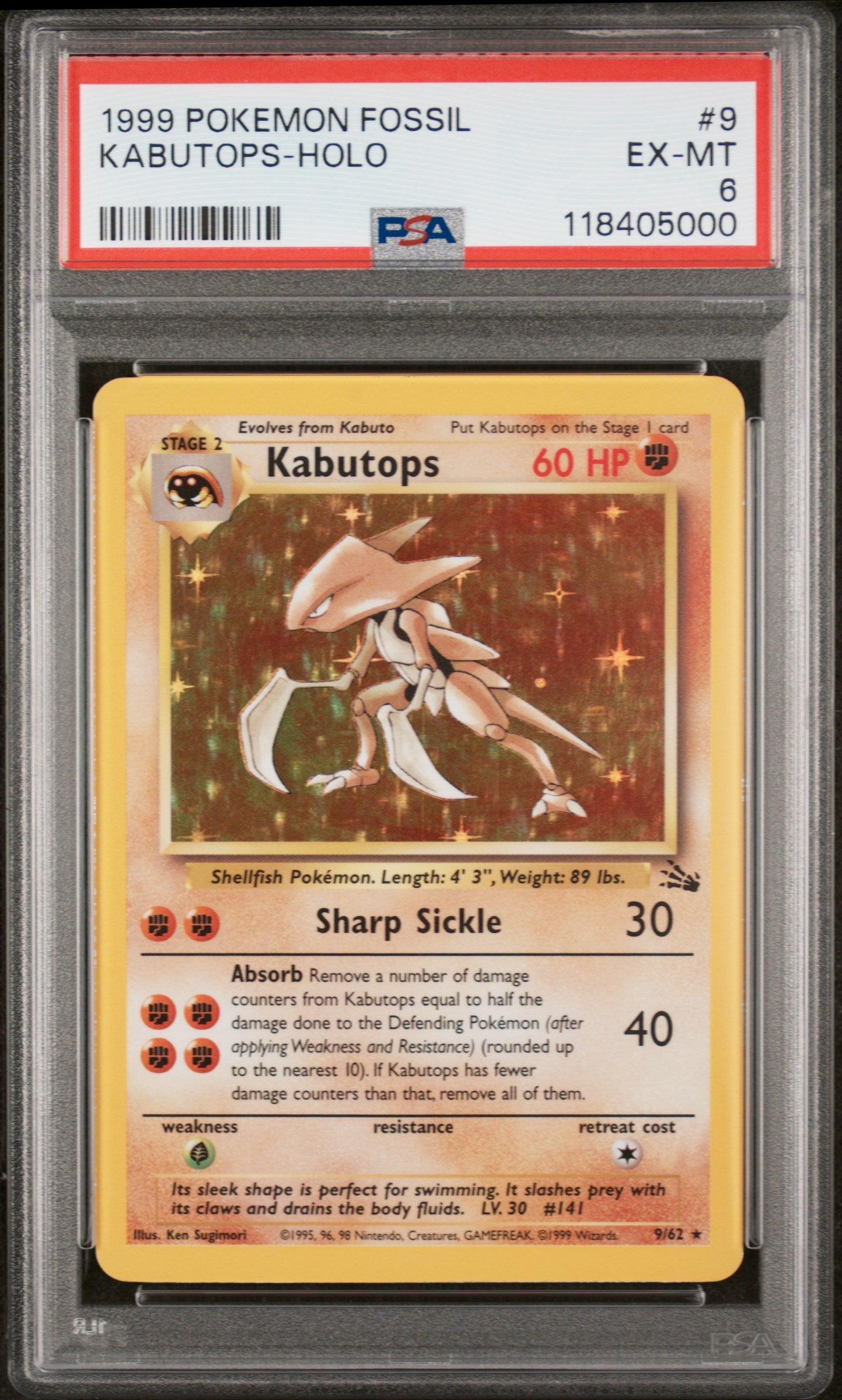 1999 Pokemon Fossil #9 Kabutops PSA 6