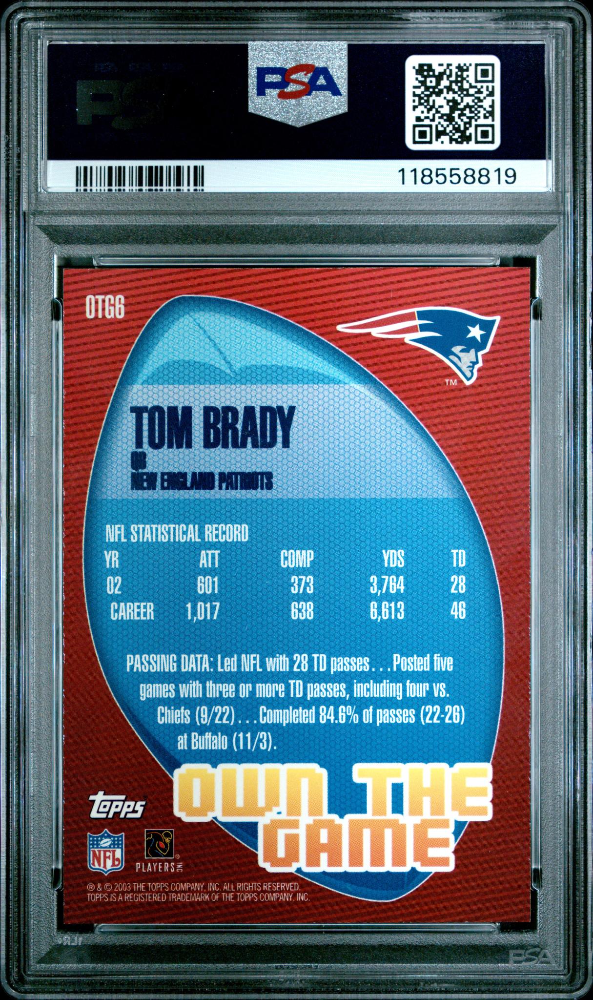 2003 Topps Own The Game Tom Brady #OTG6 PSA 9