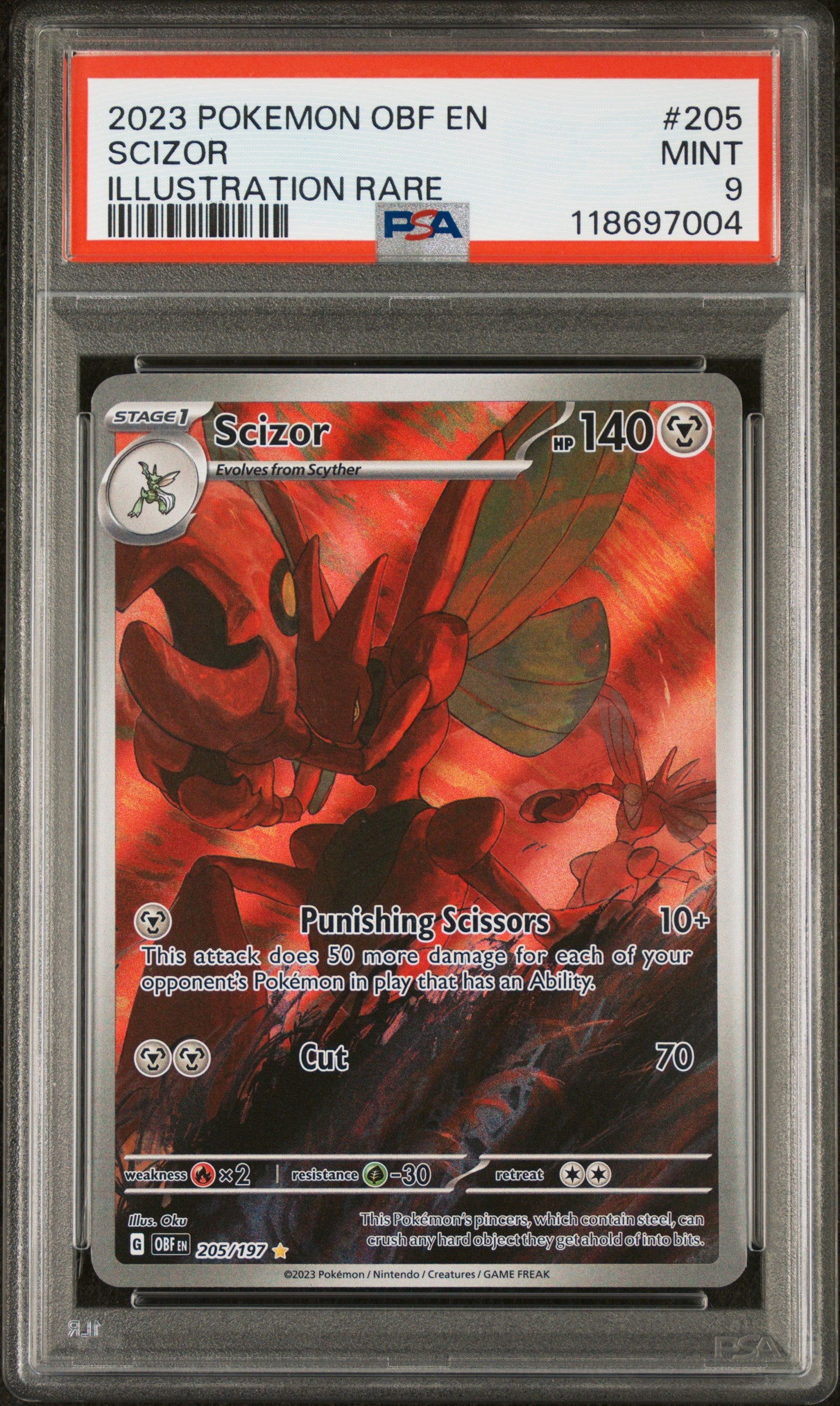 2023 Pokemon Obsidian Flames Illustration Rare Scizor #205/197 PSA 9