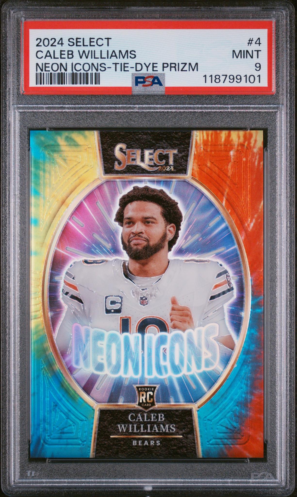2024 Panini Select Neon Icons Tie-Dye Prizm Caleb Williams #4 /25 PSA 9
