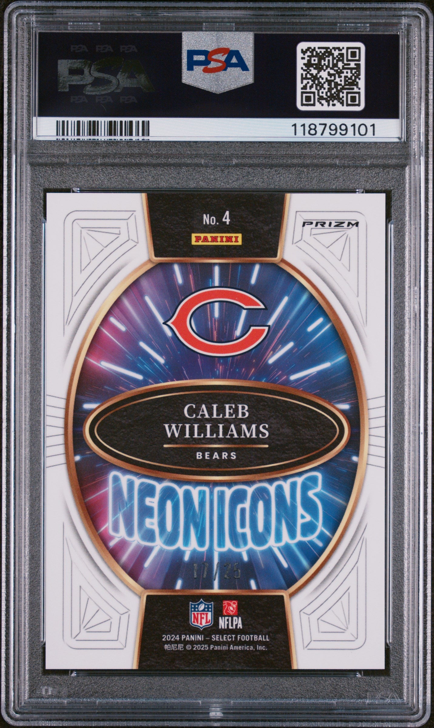 2024 Panini Select Neon Icons Tie-Dye Prizm Caleb Williams #4 /25 PSA 9