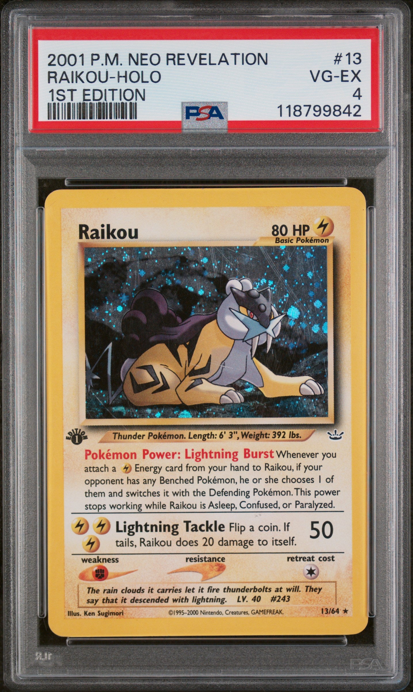 2001 Pokemon Neo Revelation 1st Edition Holo Raikou #13 PSA 4