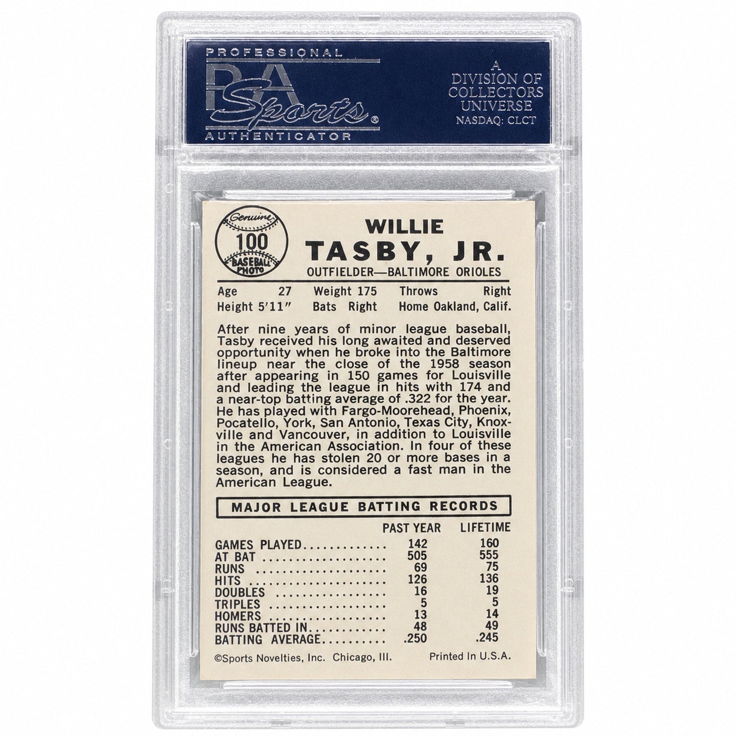 1960 Leaf/Donruss Willie Tasby #100 PSA 5