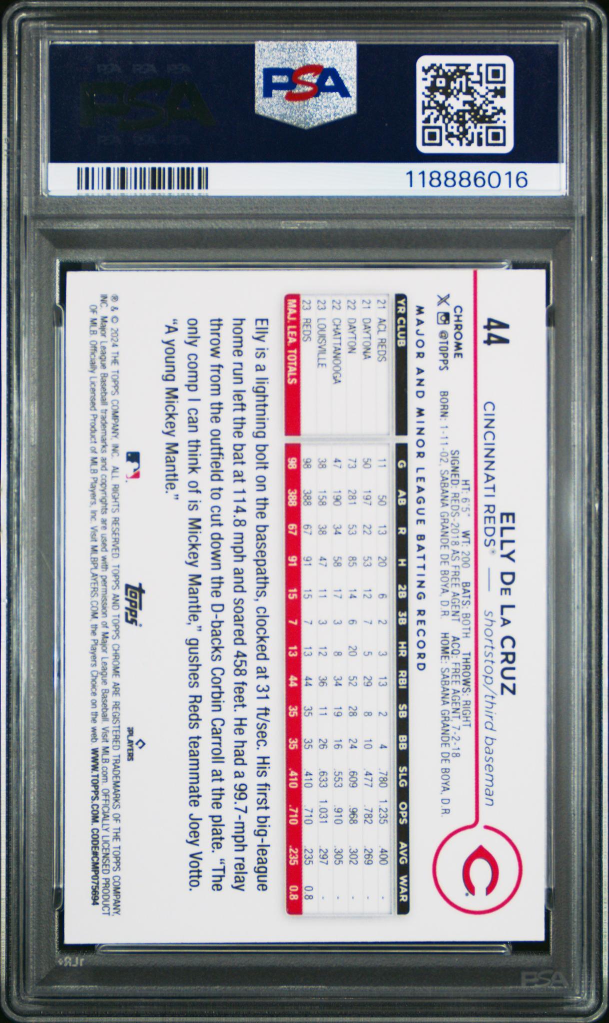 2024 Topps Chrome Pink Refractor Elly De La Cruz #44 PSA 9