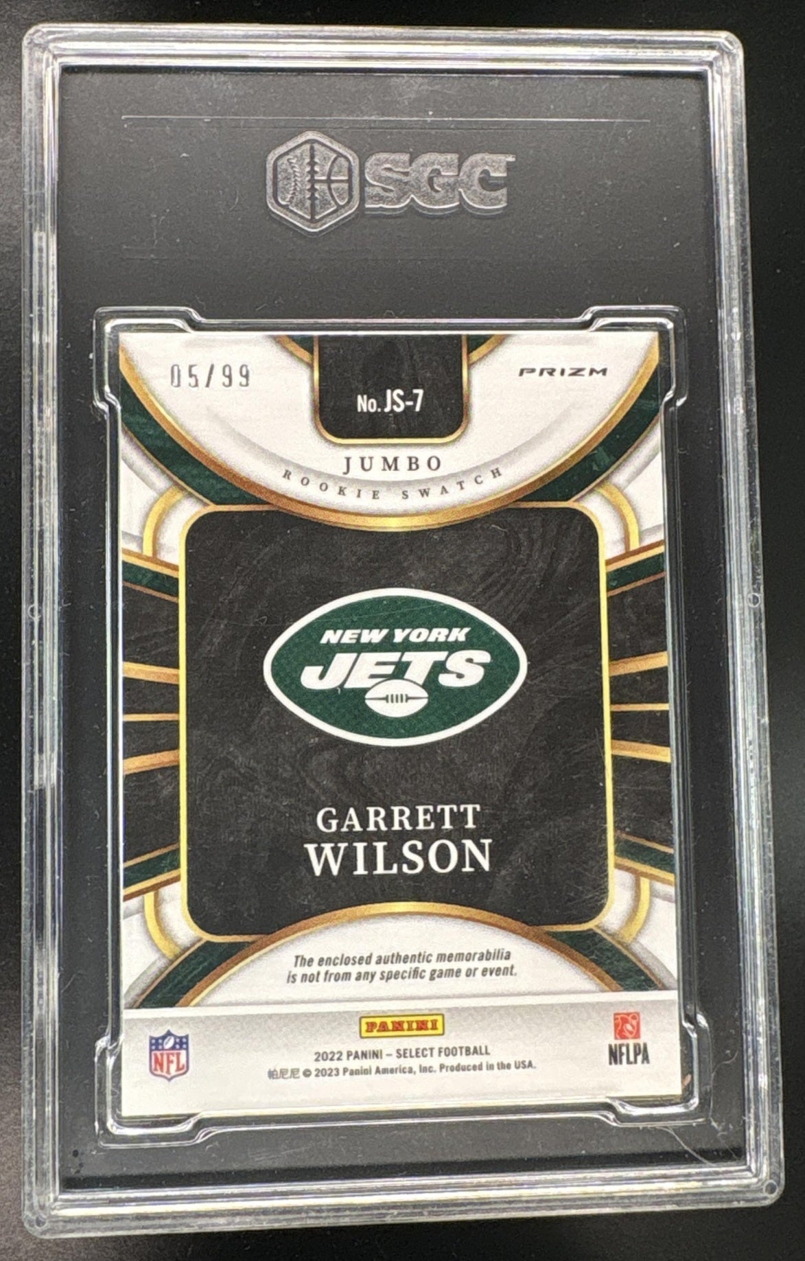 2022 Select Garrett Wilson Rookie Jumbo Swatch /99 SGC 9.5