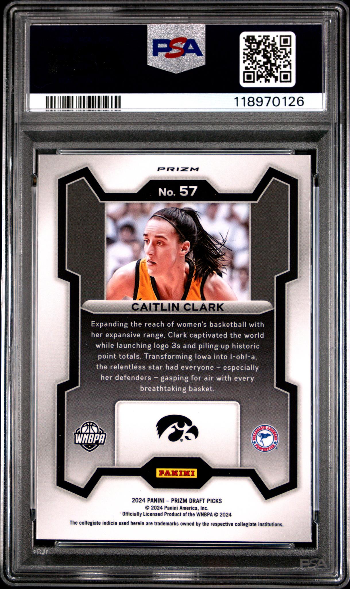2024 Panini Prizm Draft Picks Purple Wave Caitlin Clark #57 RC PSA 10