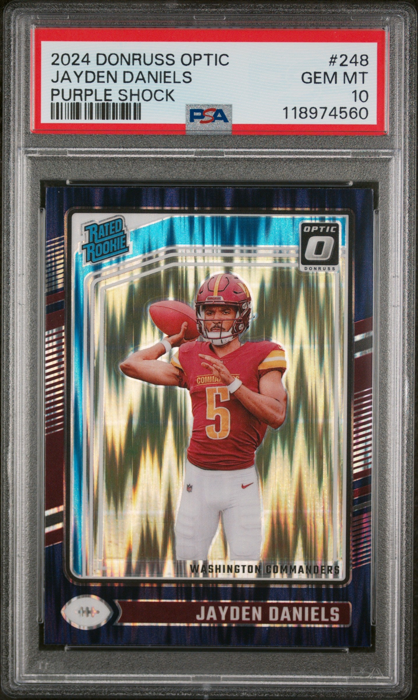 2024 Panini Donruss Optic Purple Shock Jayden Daniels #248 RC PSA 10