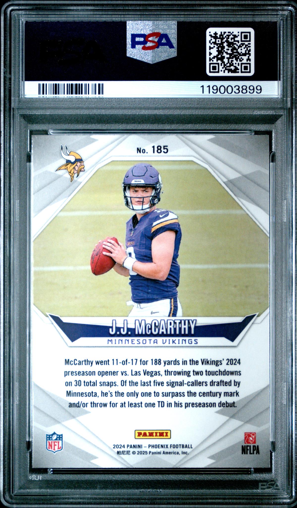 2024 Panini Phoenix JJ Mccarthy #185 PSA 10