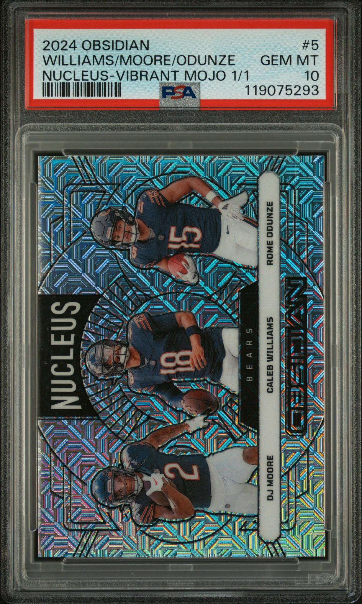 2024 Panini Obsidian Nucleus Vibrant Mojo 1/1 Caleb Williams/Dj Moore/Rome Odunze #5 PSA 10