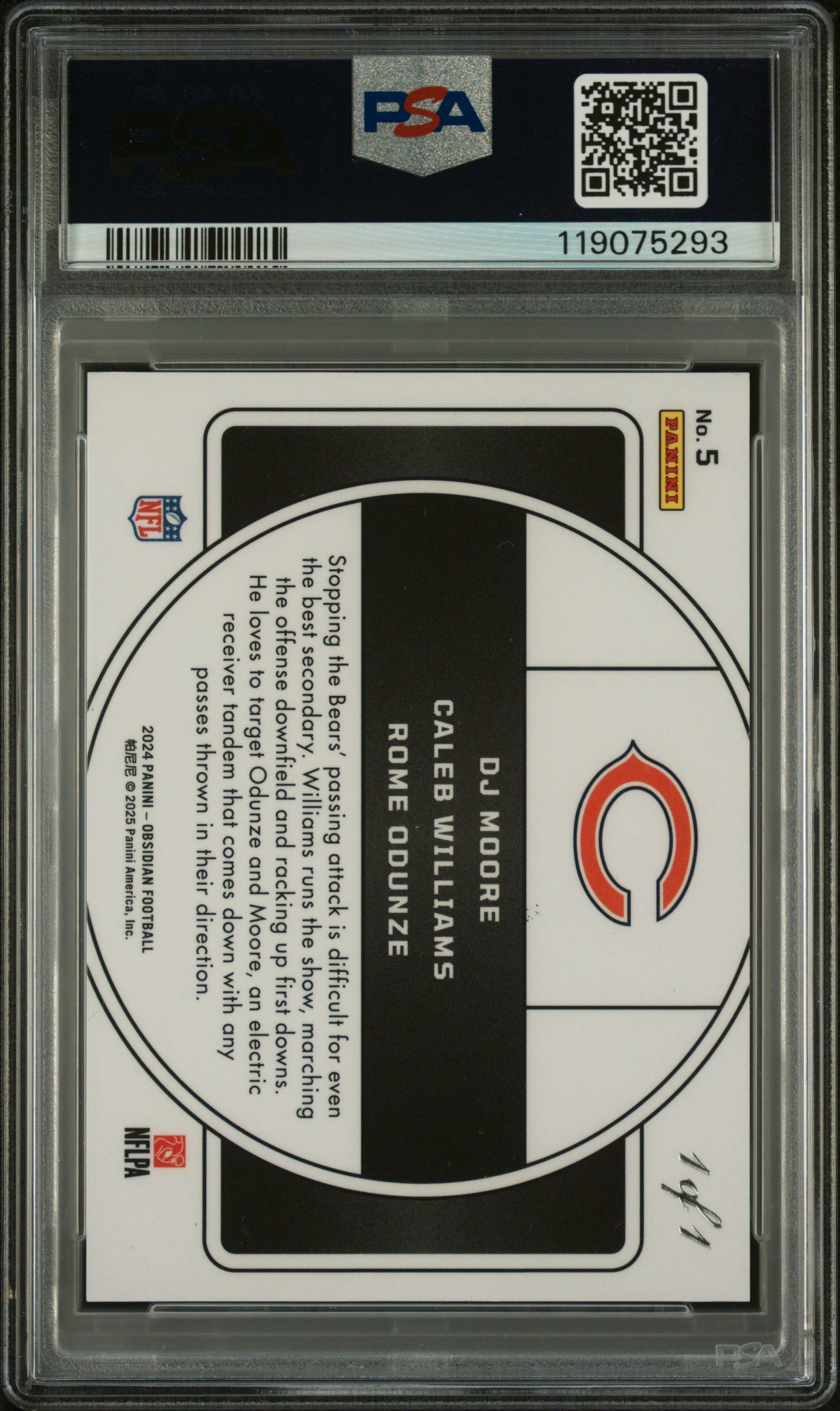 2024 Panini Obsidian Nucleus Vibrant Mojo 1/1 Caleb Williams/Dj Moore/Rome Odunze #5 PSA 10
