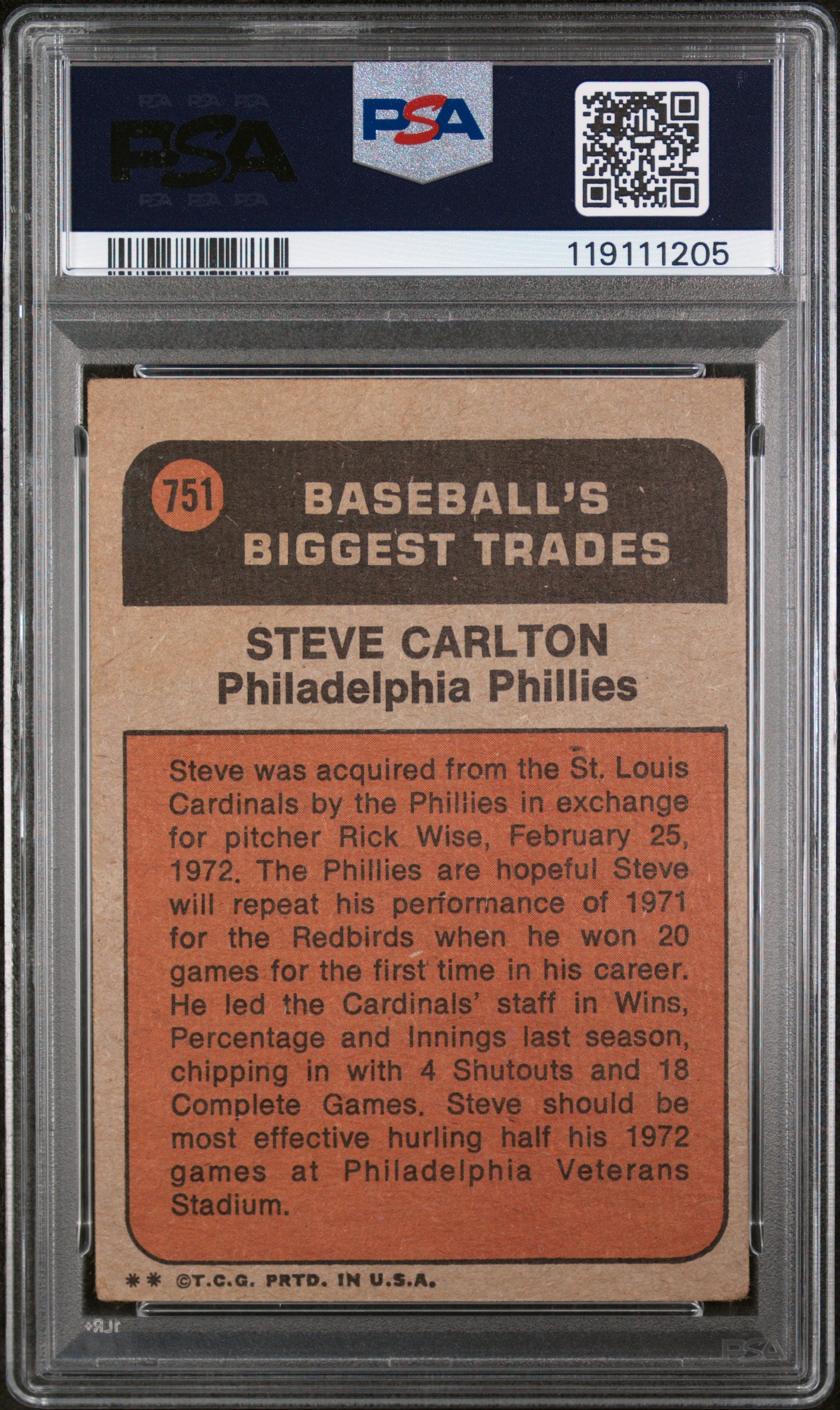 1972 Topps Traded Steve Carlton #751 PSA 3