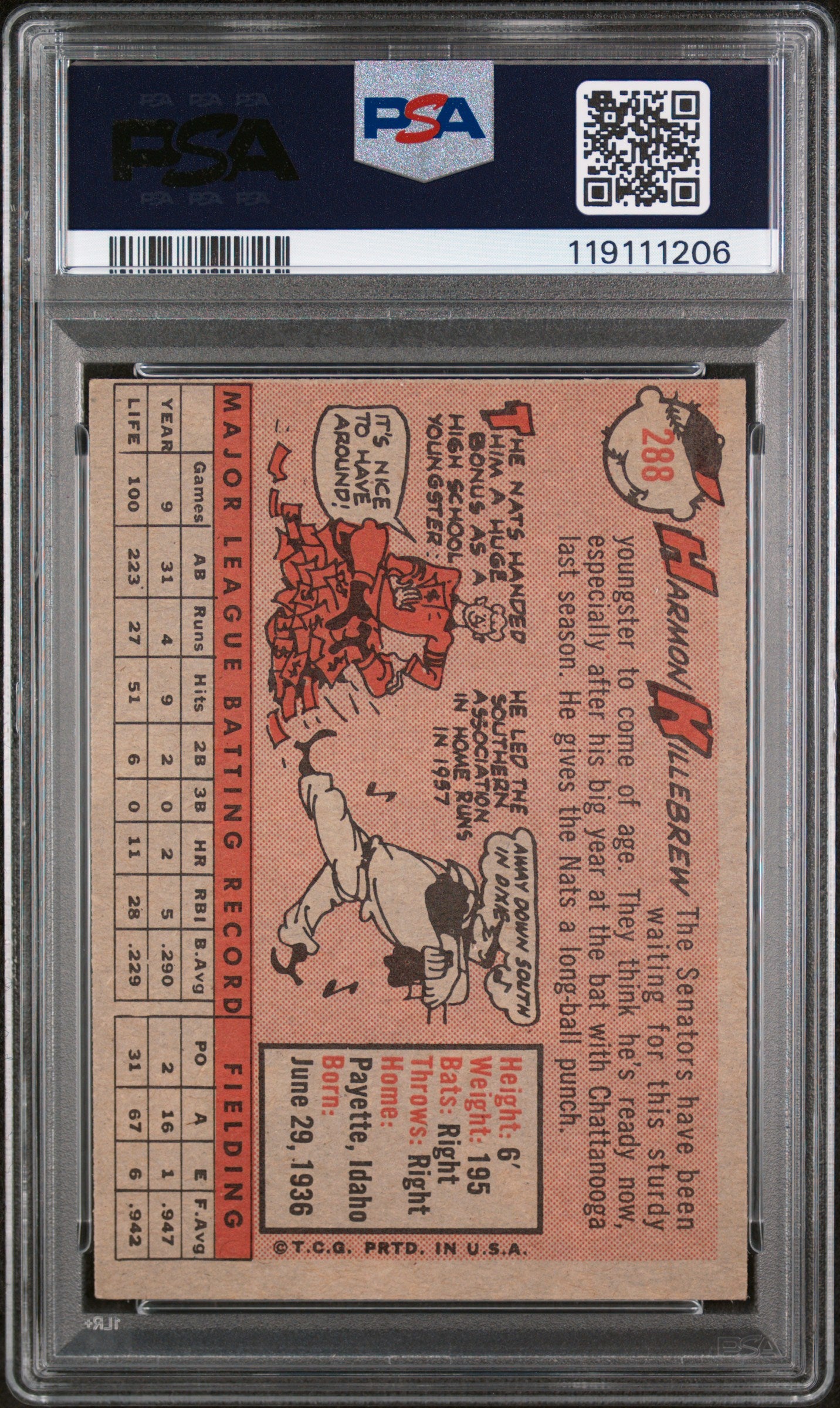 1958 Topps Harmon Killebrew #288 PSA 7
