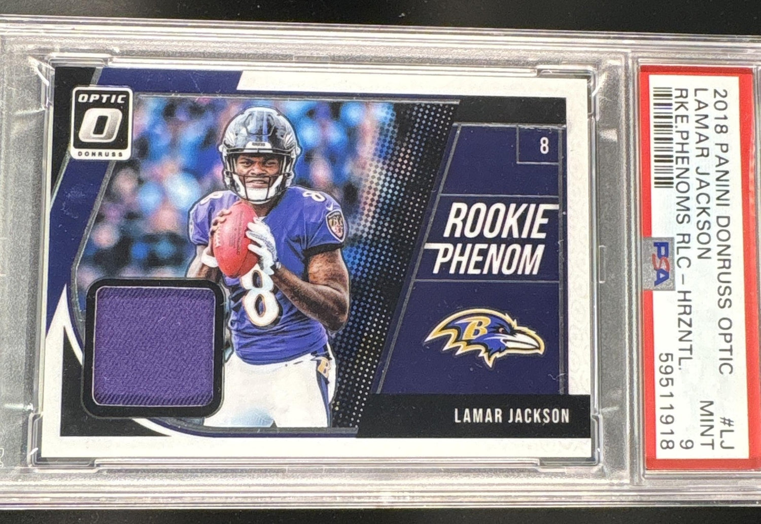 2018 Panini Donruss Optic Rookie Phenoms Relics Horizontal Lamar Jackson #LJ PSA 9