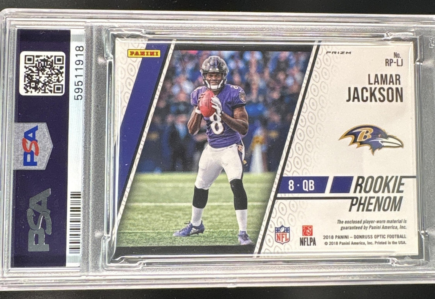 2018 Panini Donruss Optic Rookie Phenoms Relics Horizontal Lamar Jackson #LJ PSA 9