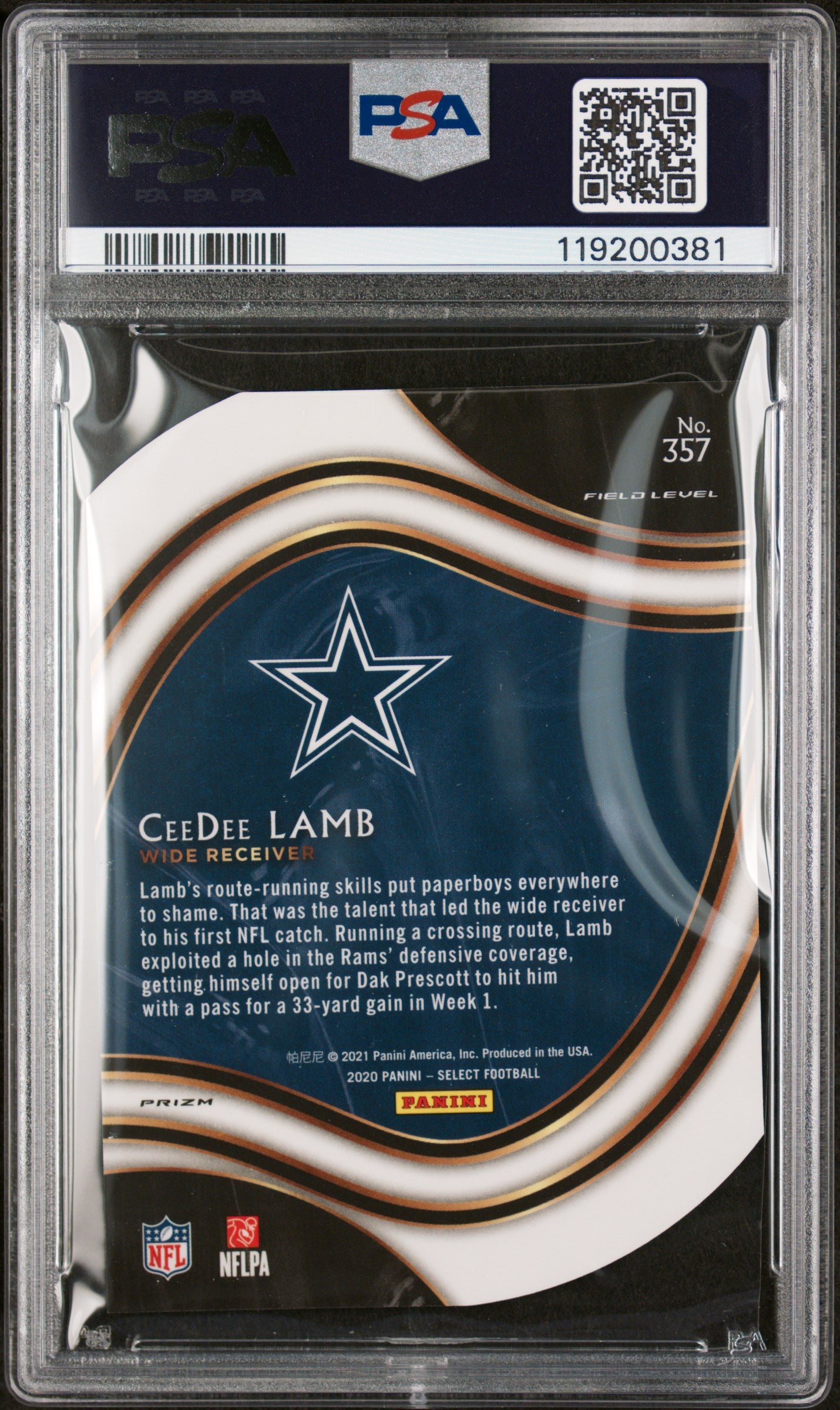 2020 Select #357 CeeDee Lamb Field Level PSA 9