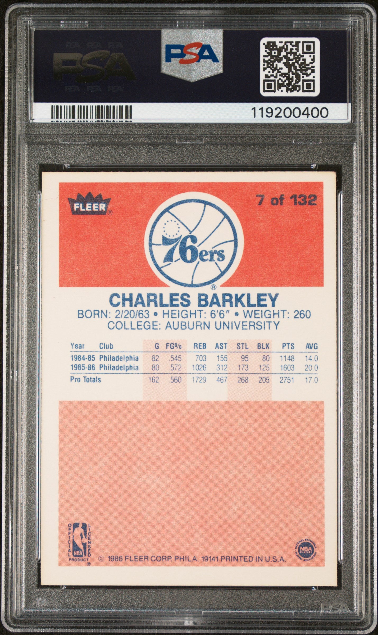 1986 Fleer #7 Charles Barkley PSA 6