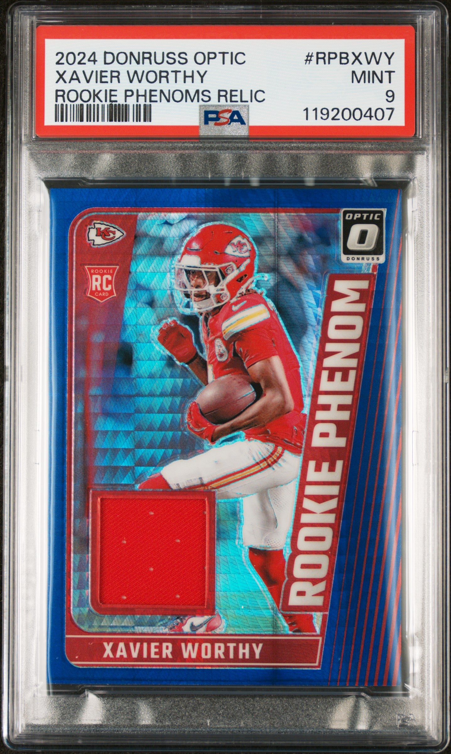 2024 Panini Donruss Optic Rookie Phenoms Relics Xavier Worthy #RPBXWY PSA 9