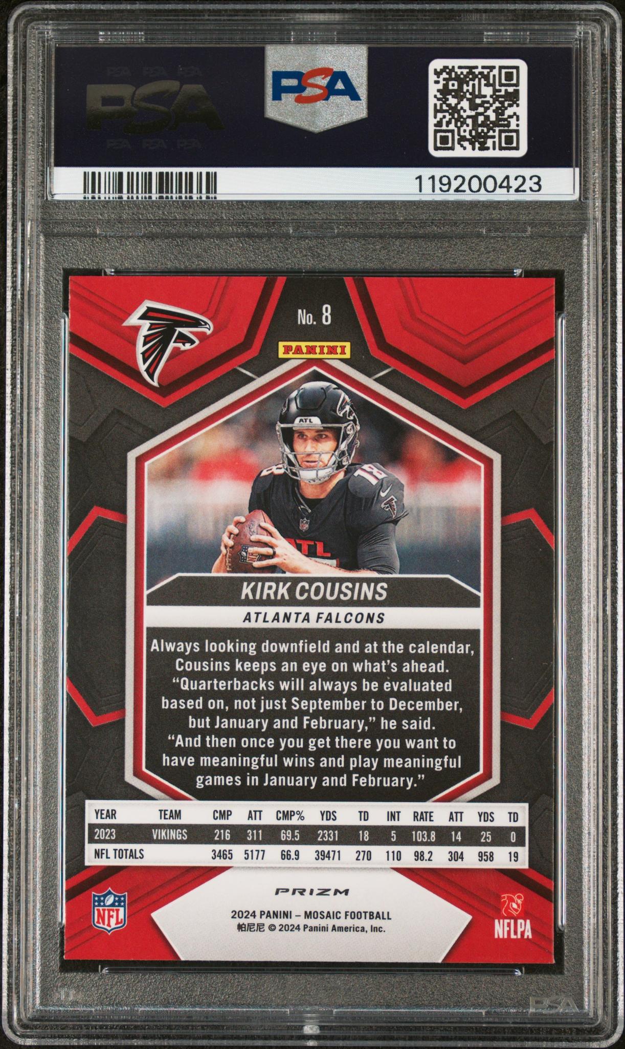 2024 Mosaic #8 Kirk Cousins Honeycomb PSA 10