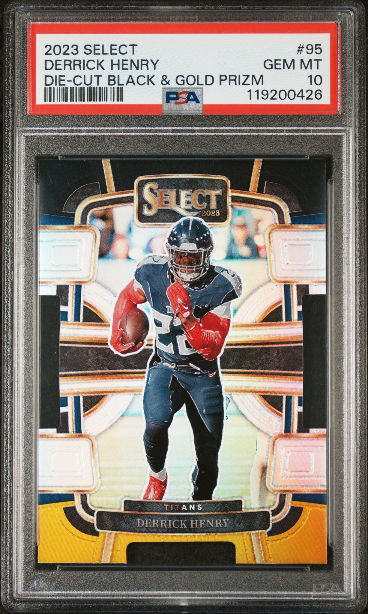 2023 Panini Select Die-Cut Black & Gold Prizm Derrick Henry #95 PSA 10