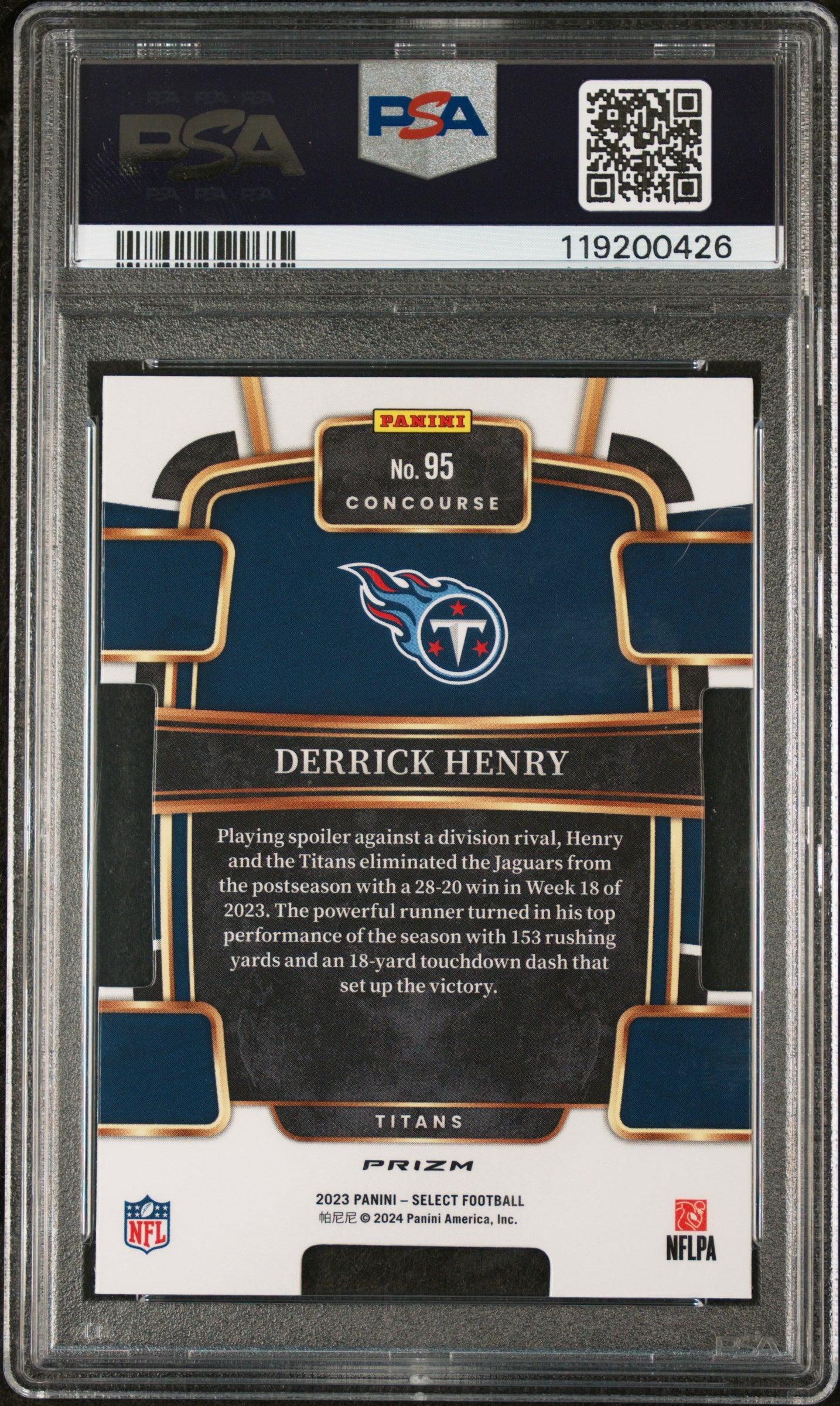 2023 Panini Select Die-Cut Black & Gold Prizm Derrick Henry #95 PSA 10