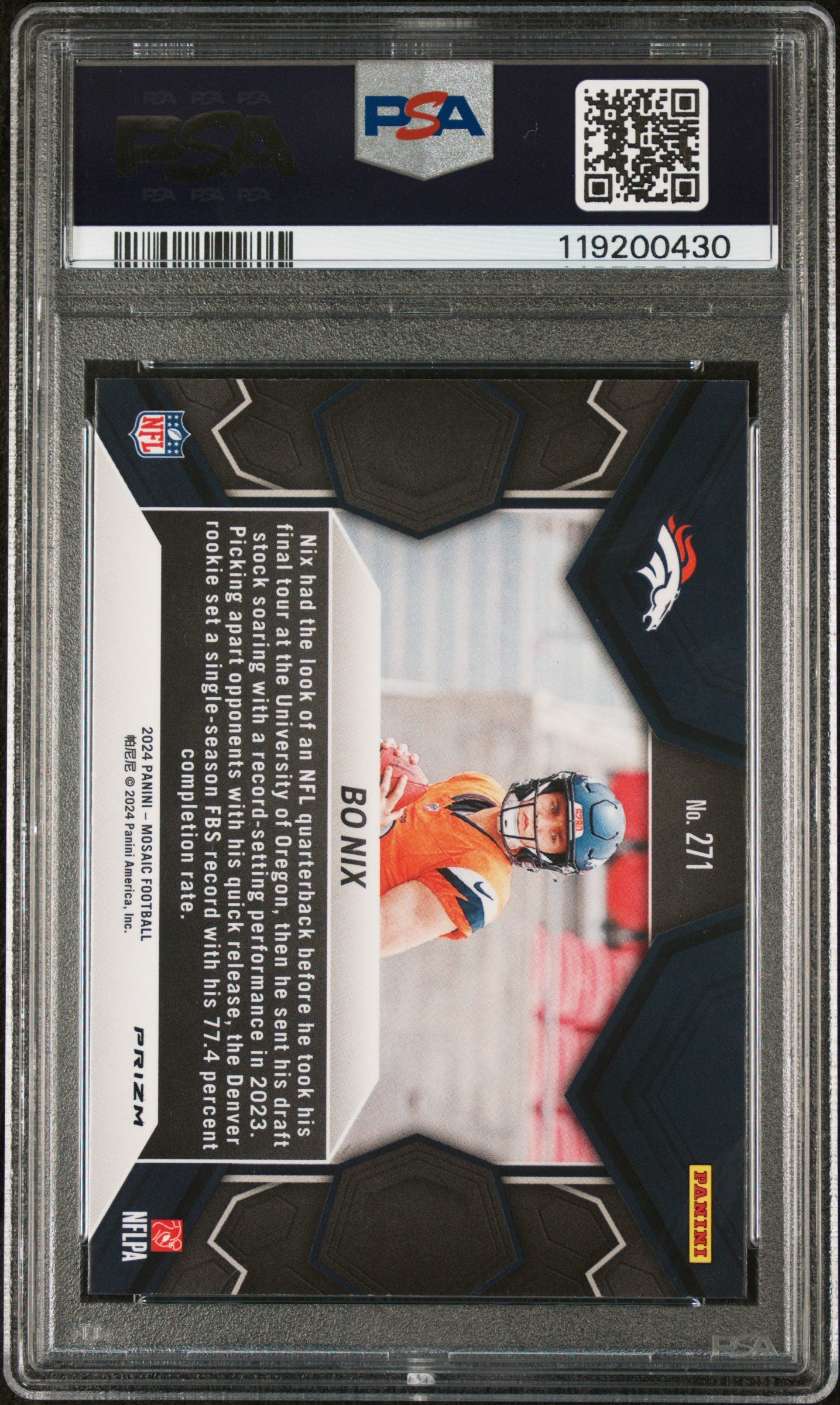 2024 Mosaic #271 Bo Nix NFL Debut PSA 10