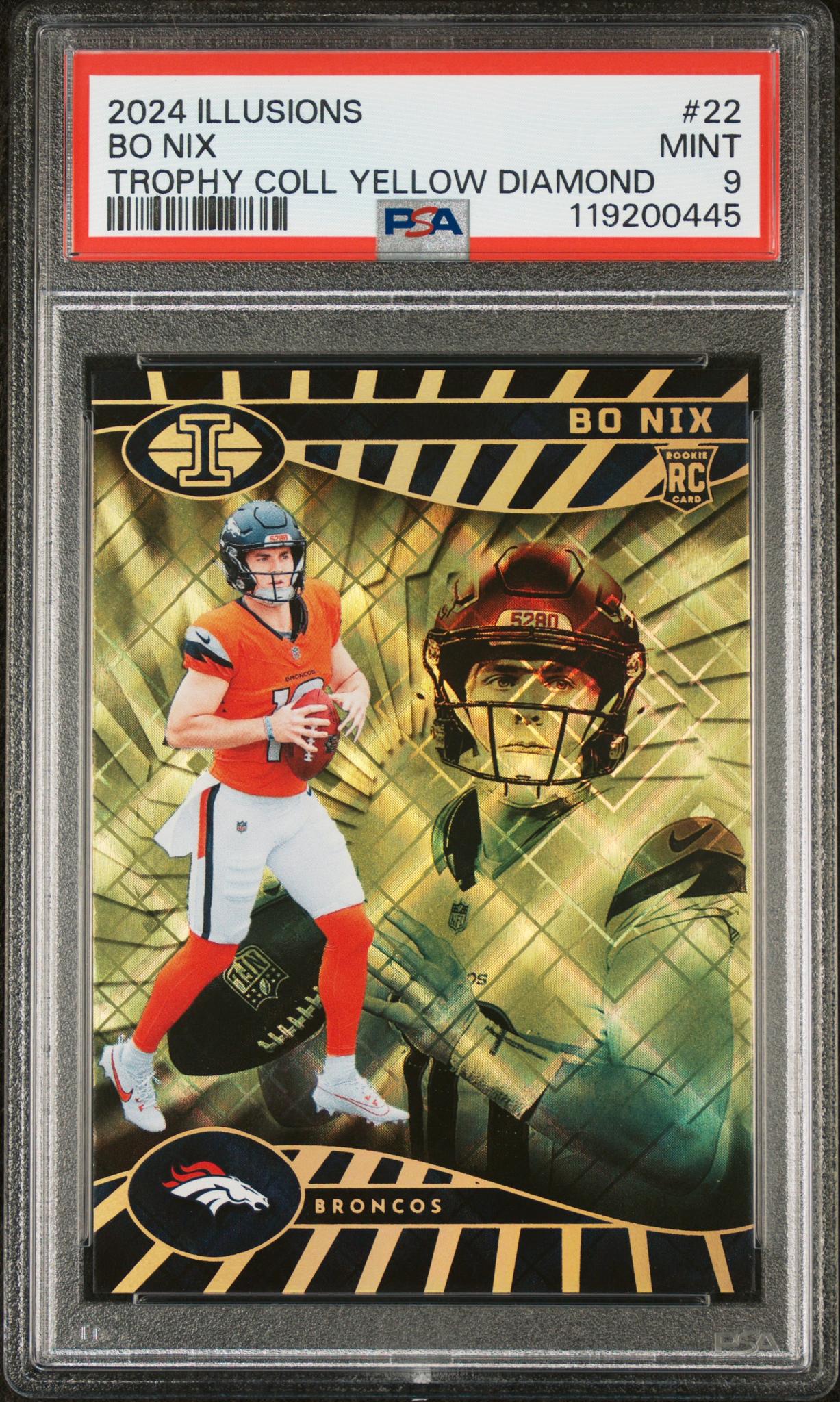 2024 Illusions #22 Bo Nix Trophy Collection Yellow Diamond PSA 9