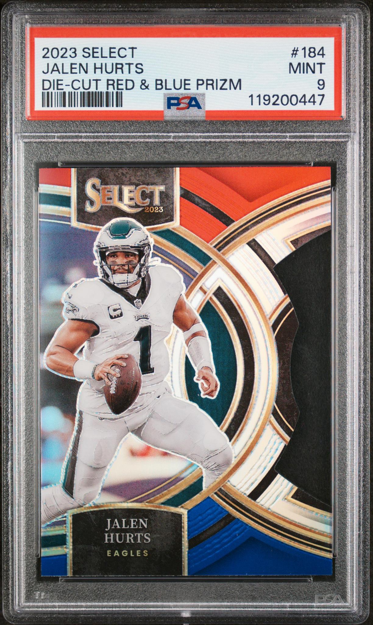 2023 Panini Select Die-Cut Red & Blue Prizm Jalen Hurts #184 PSA 9