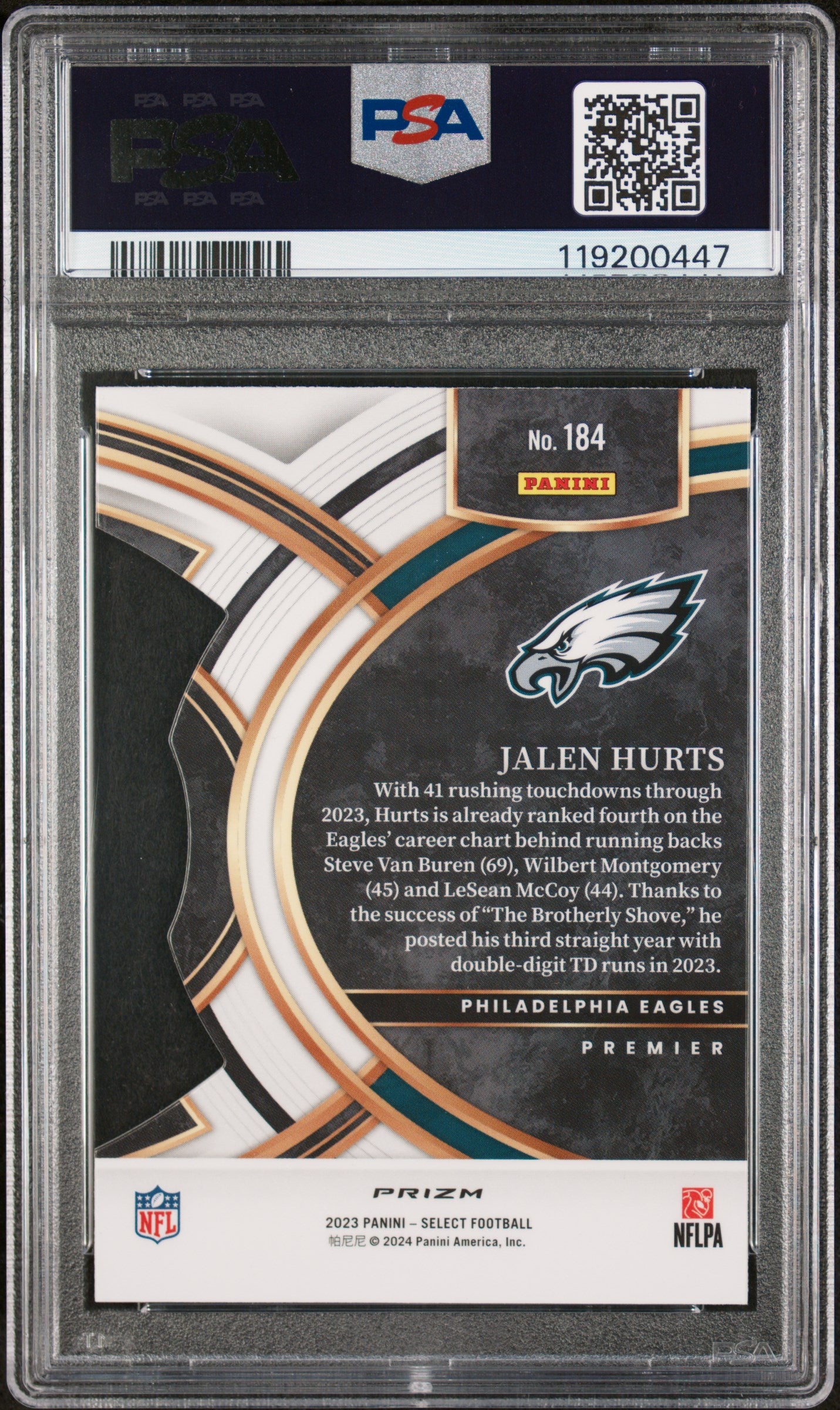 2023 Panini Select Die-Cut Red & Blue Prizm Jalen Hurts #184 PSA 9