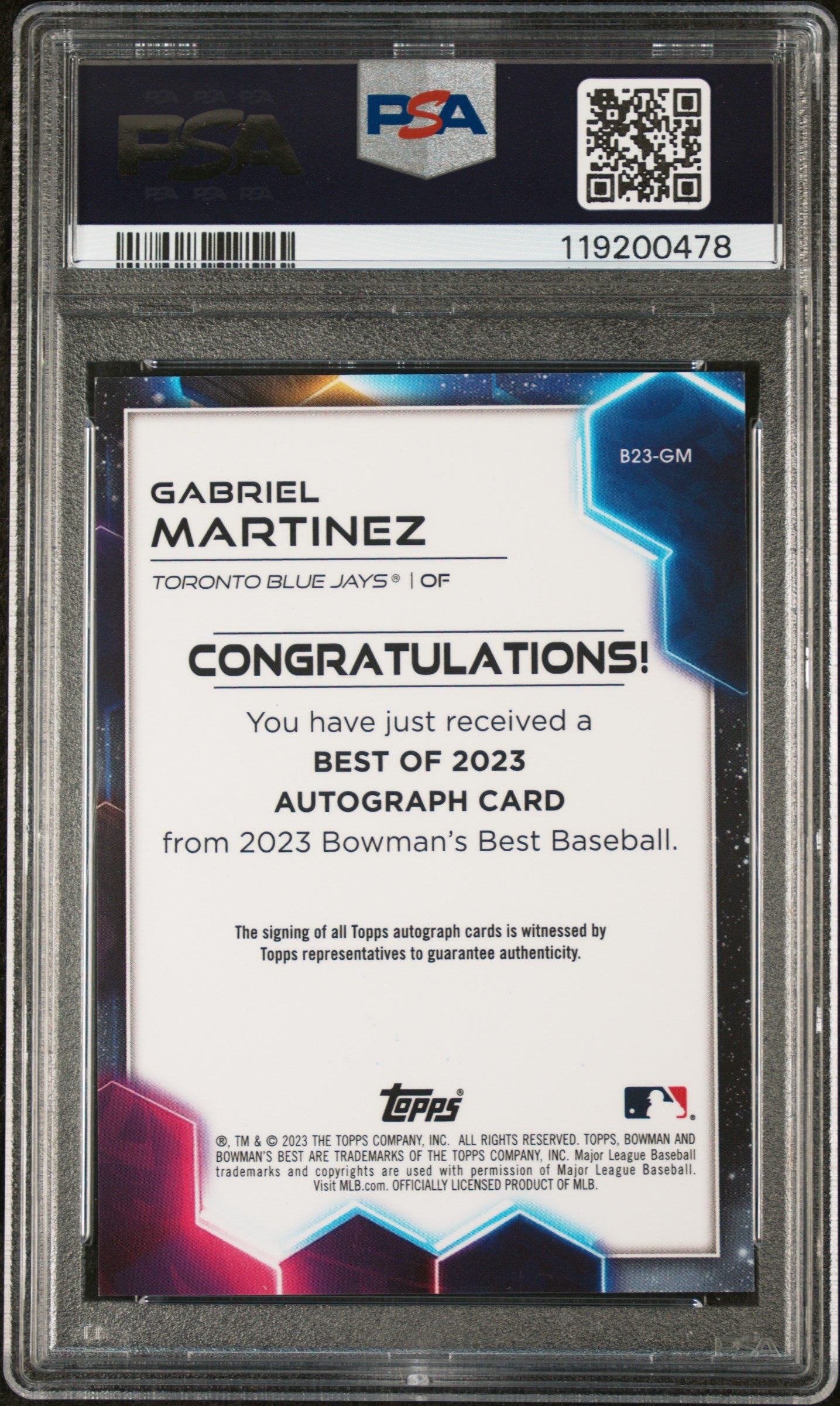 2023 Bowman's Best #B23GM Gabriel Martinez Best of 2023 Autograph Auto PSA 10