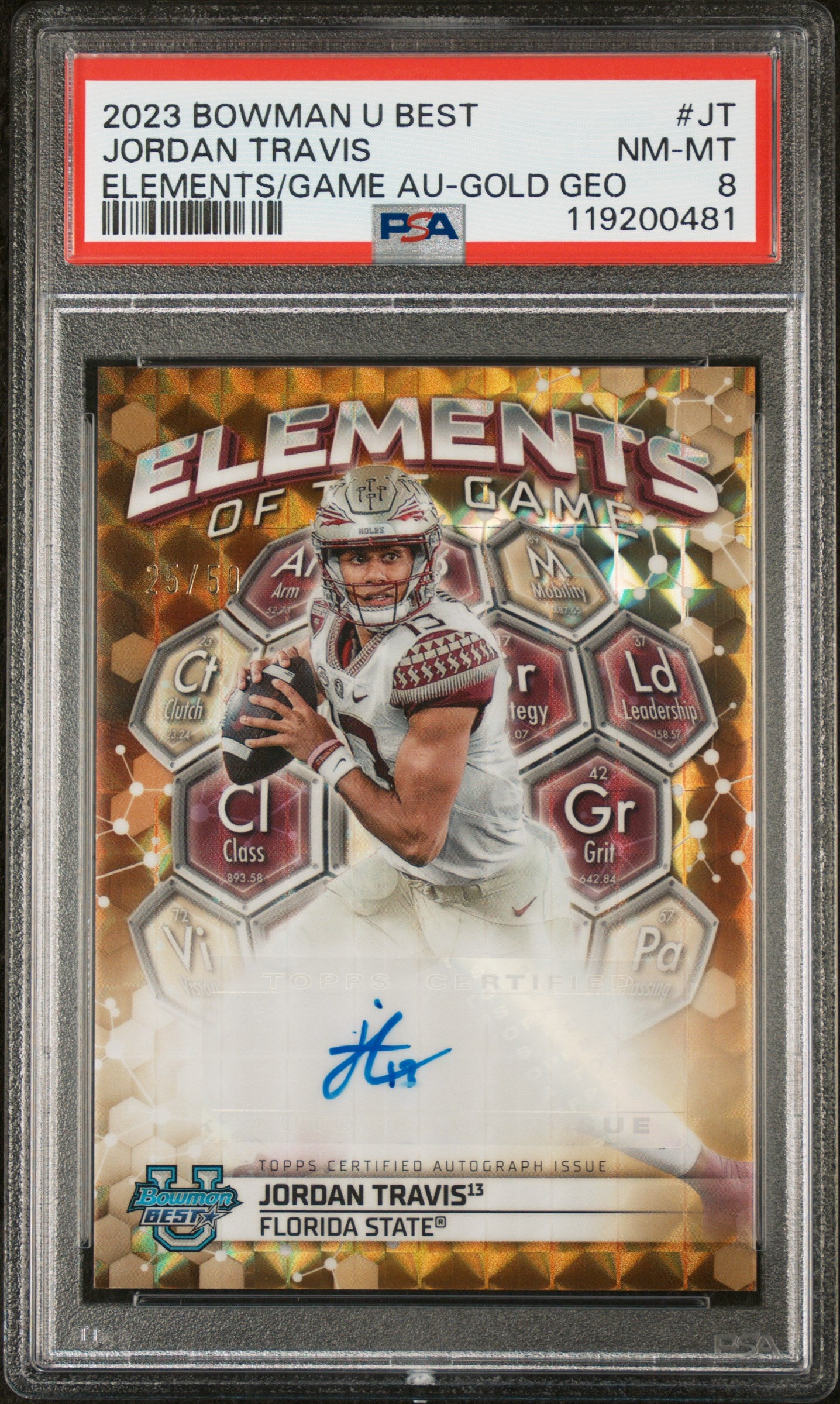 2023 Bowman #JT Jordan Travis Elements of the Game /50 PSA 8