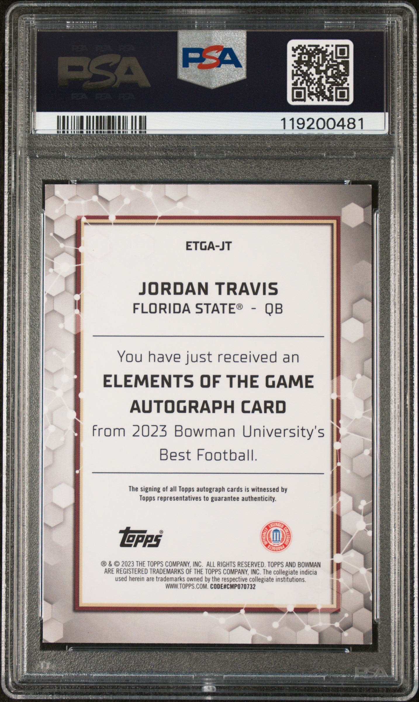 2023 Bowman #JT Jordan Travis Elements of the Game /50 PSA 8
