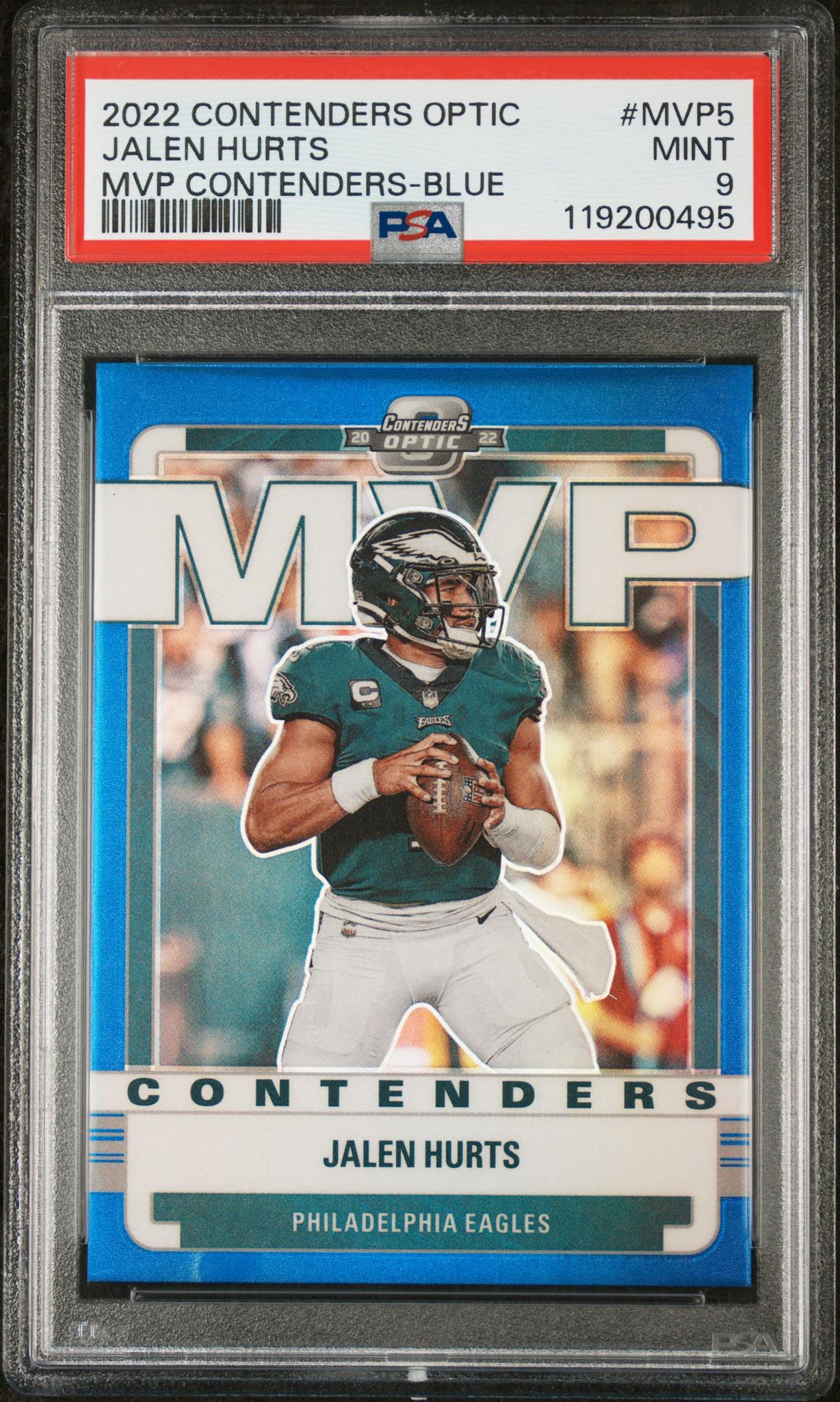 2022 Contenders Optic #MVP-5 Jalen Hurts MVP Contenders-Blue /99 PSA 9