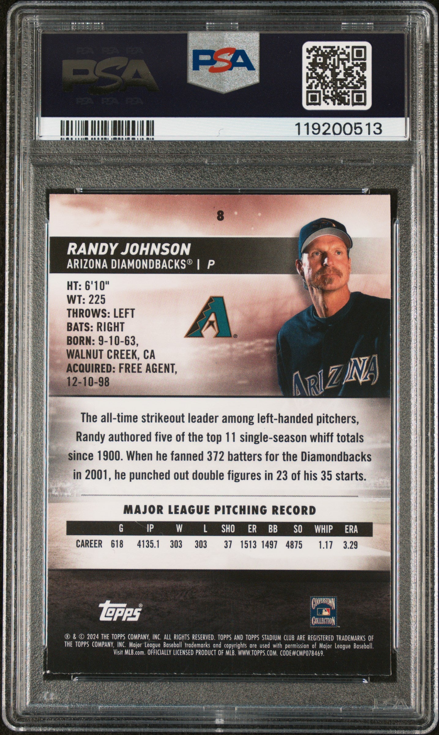 2024 Stadium Club #8 Randy Johnson /99 PSA 10