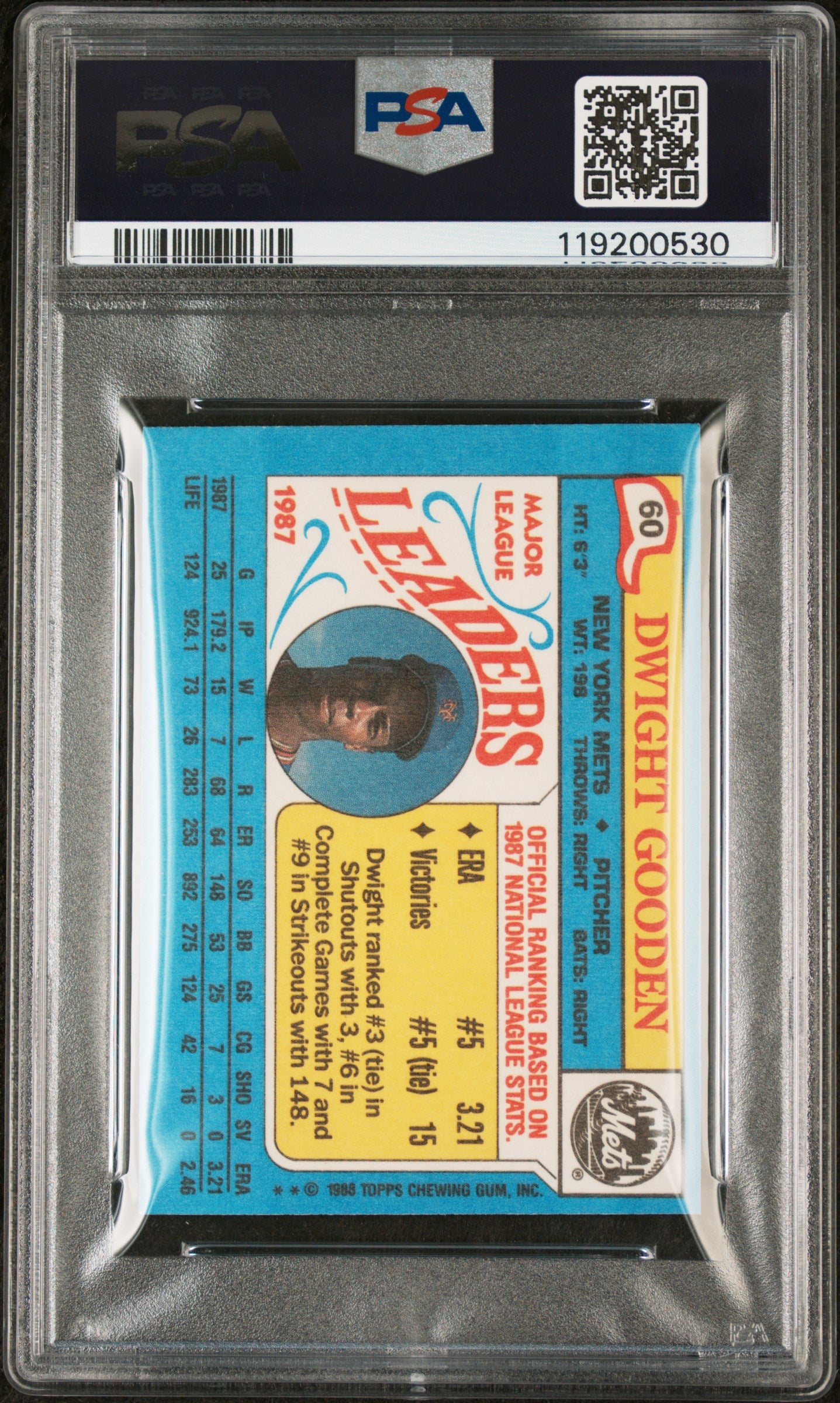 1988 Topps #60 Dwight Gooden Mini League Leaders PSA 9