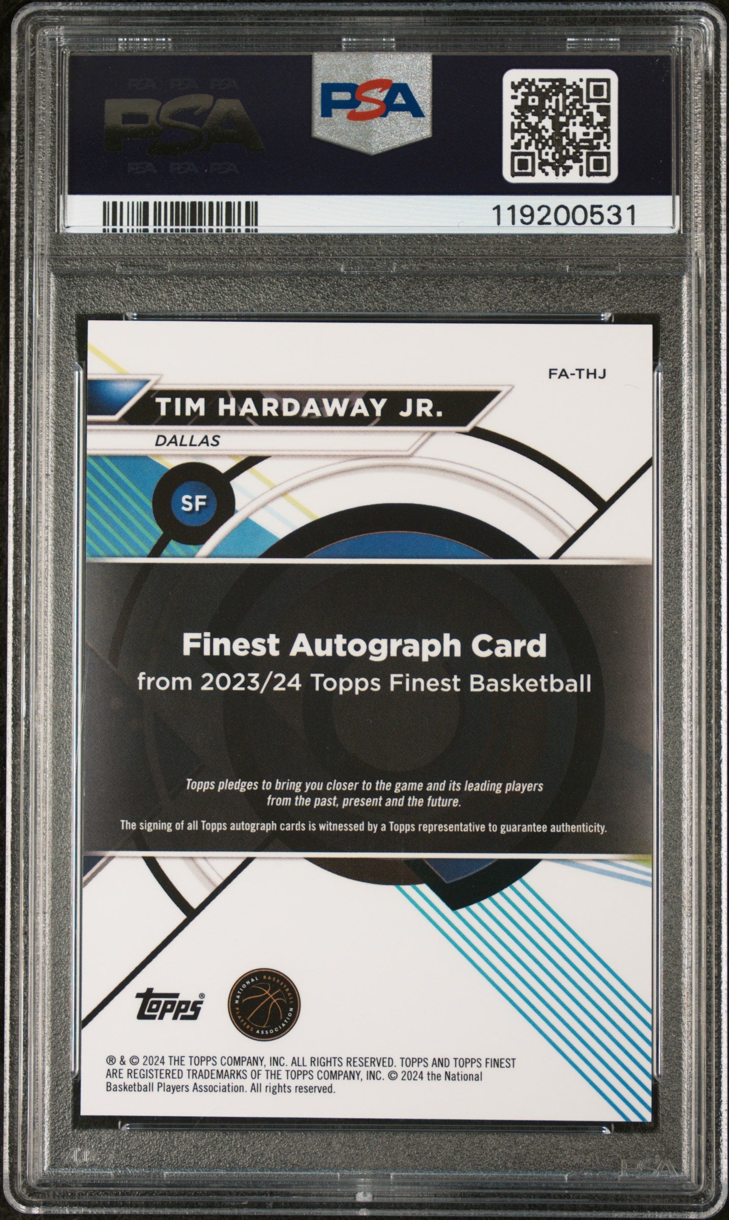 2023 Finest #THJ Tim Hardaway Jr. Finest Auto-Gold Refractor /50 Auto PSA 10