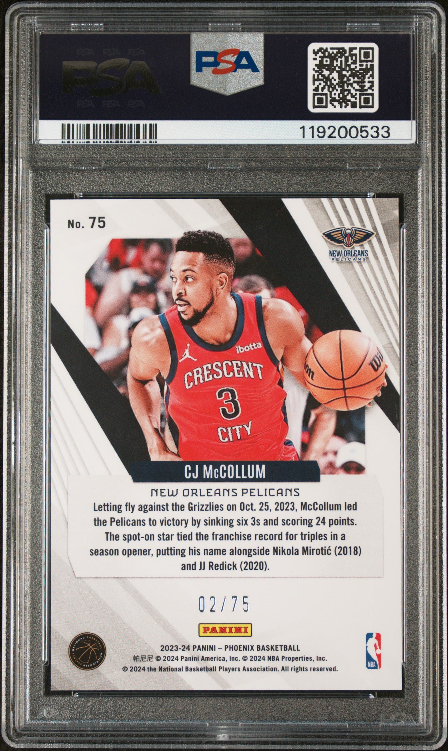 2023 Phoenix #75 CJ McCollum Lava /75 PSA 10