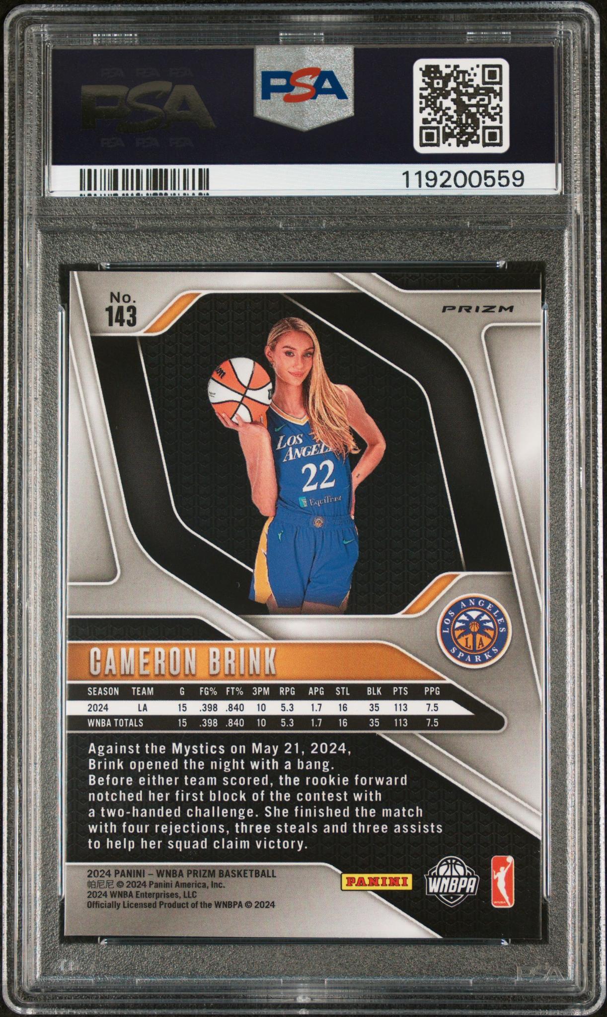 2024 Prizm #143 Cameron Brink Silver Prizm PSA 8