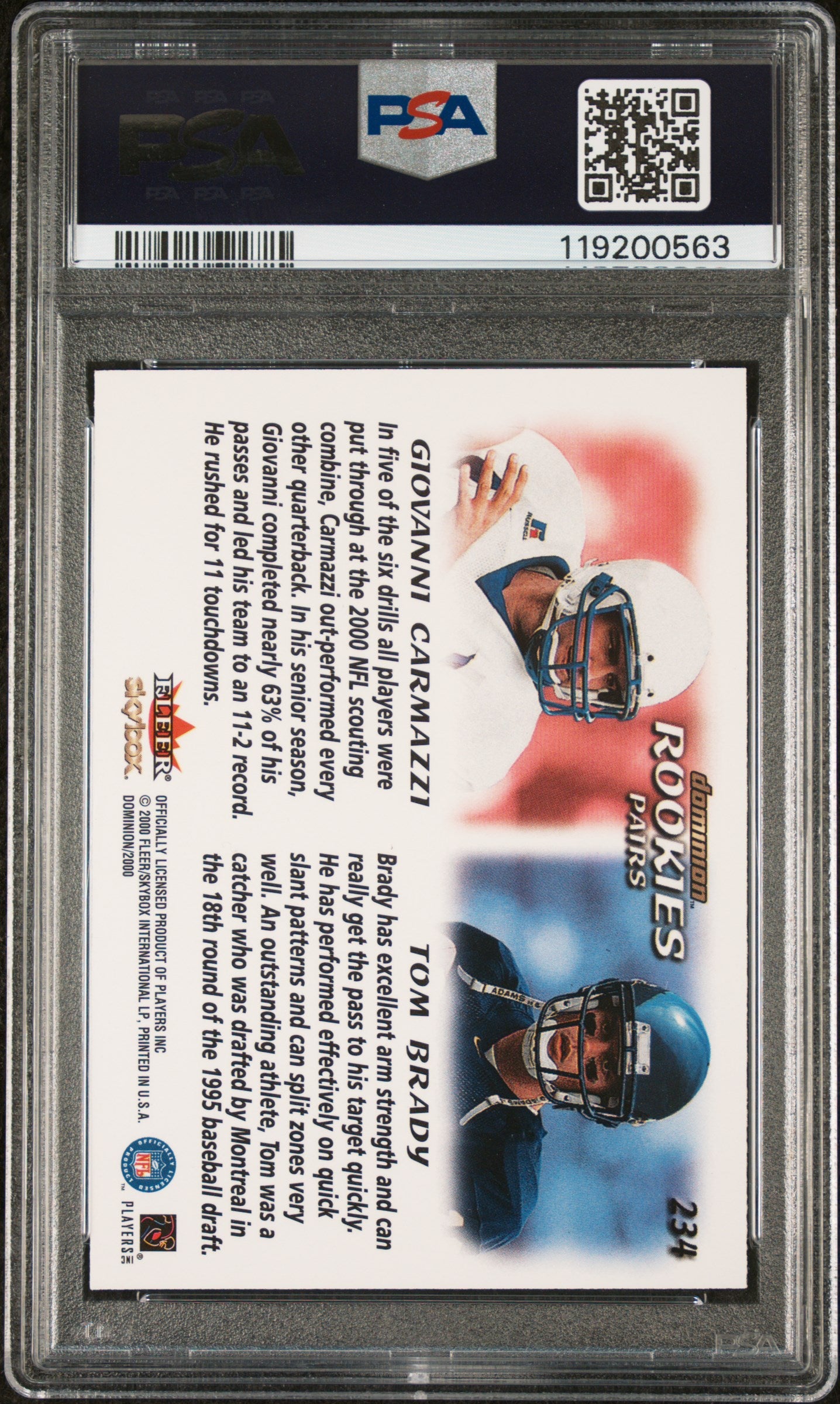 2000 Dominion #234 Giovanni Carmazzi/Tom Brady Rookies Pairs PSA 9