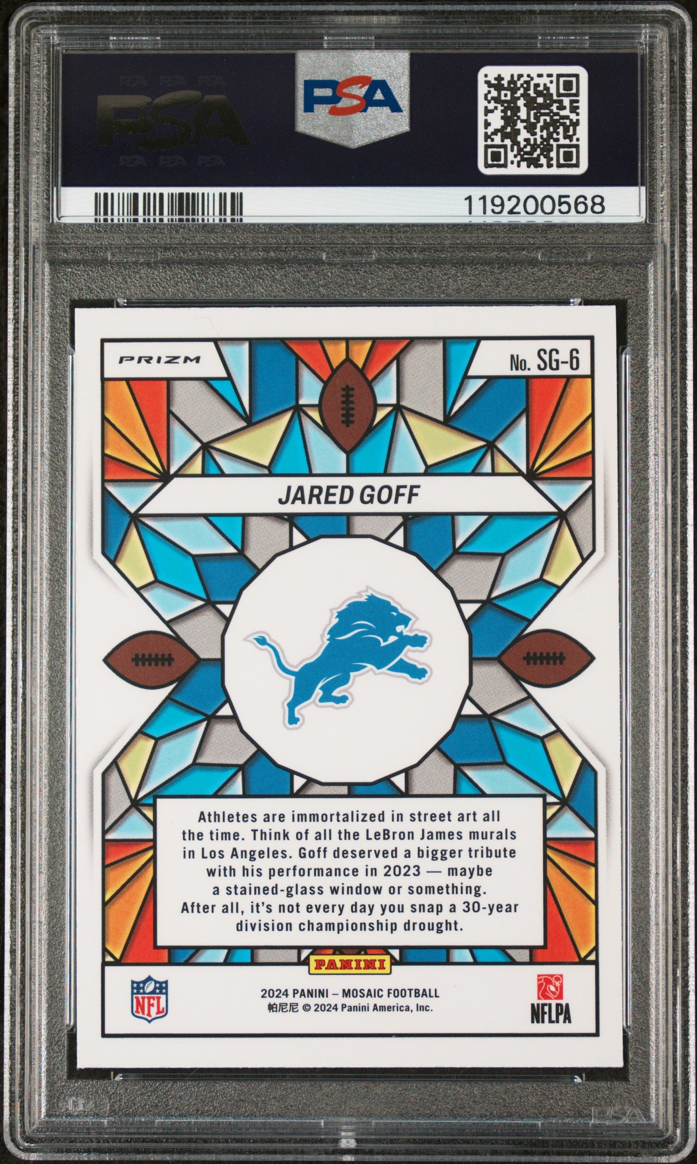 2024 Mosaic #SG-6 Jared Goff Stained Glass PSA 9