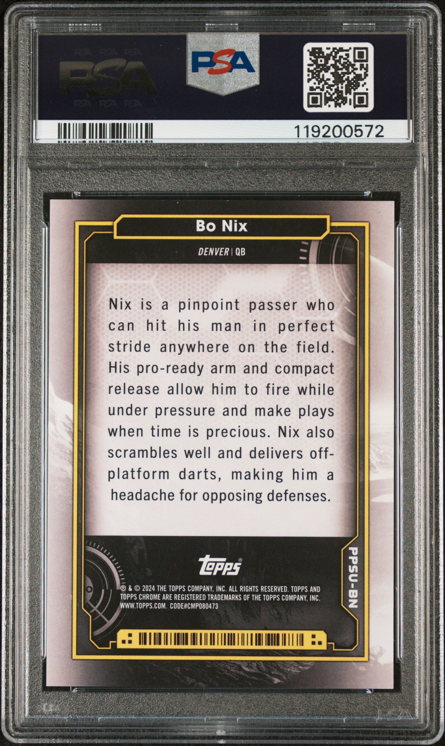 2024 Topps Chrome #BN Bo Nix Planetary Pursuit-Sun PSA 9