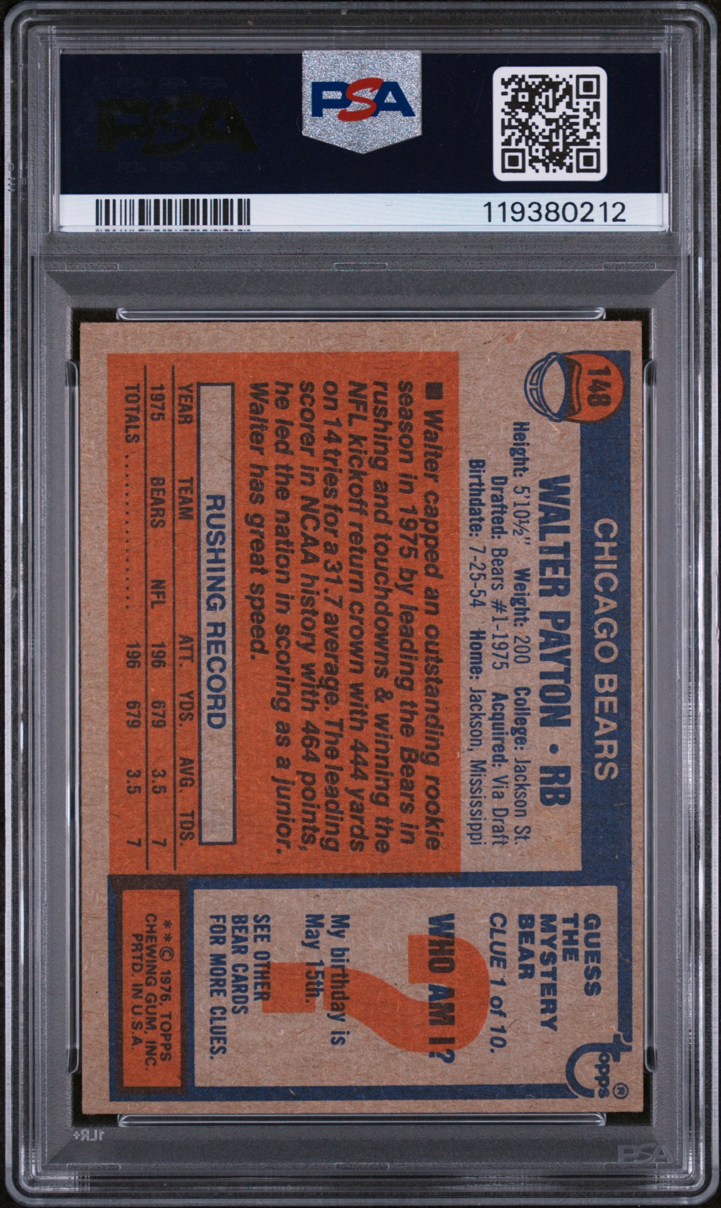 1976 Topps #148 Walter Payton PSA 4