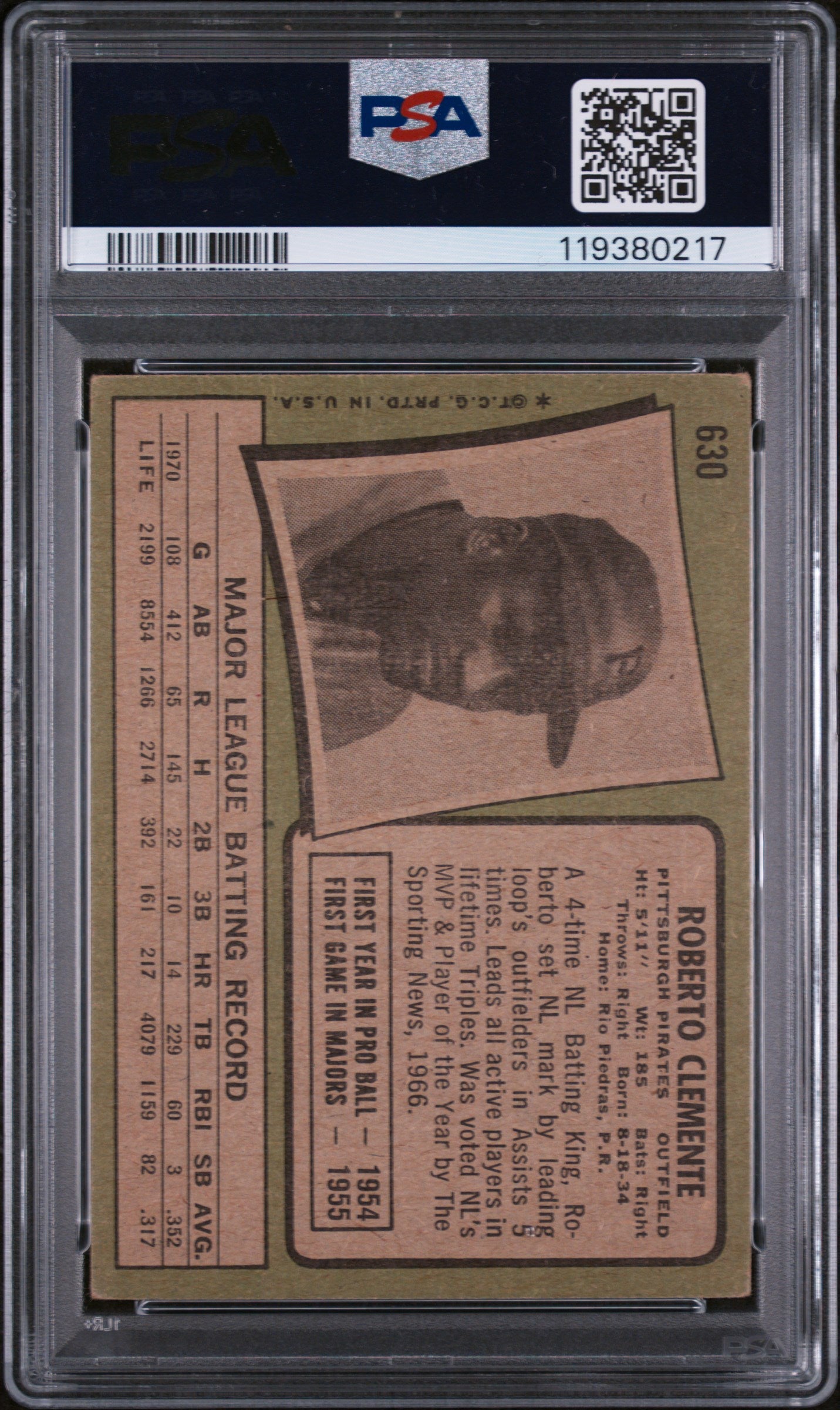 1971 Topps #630 Roberto Clemente PSA 4