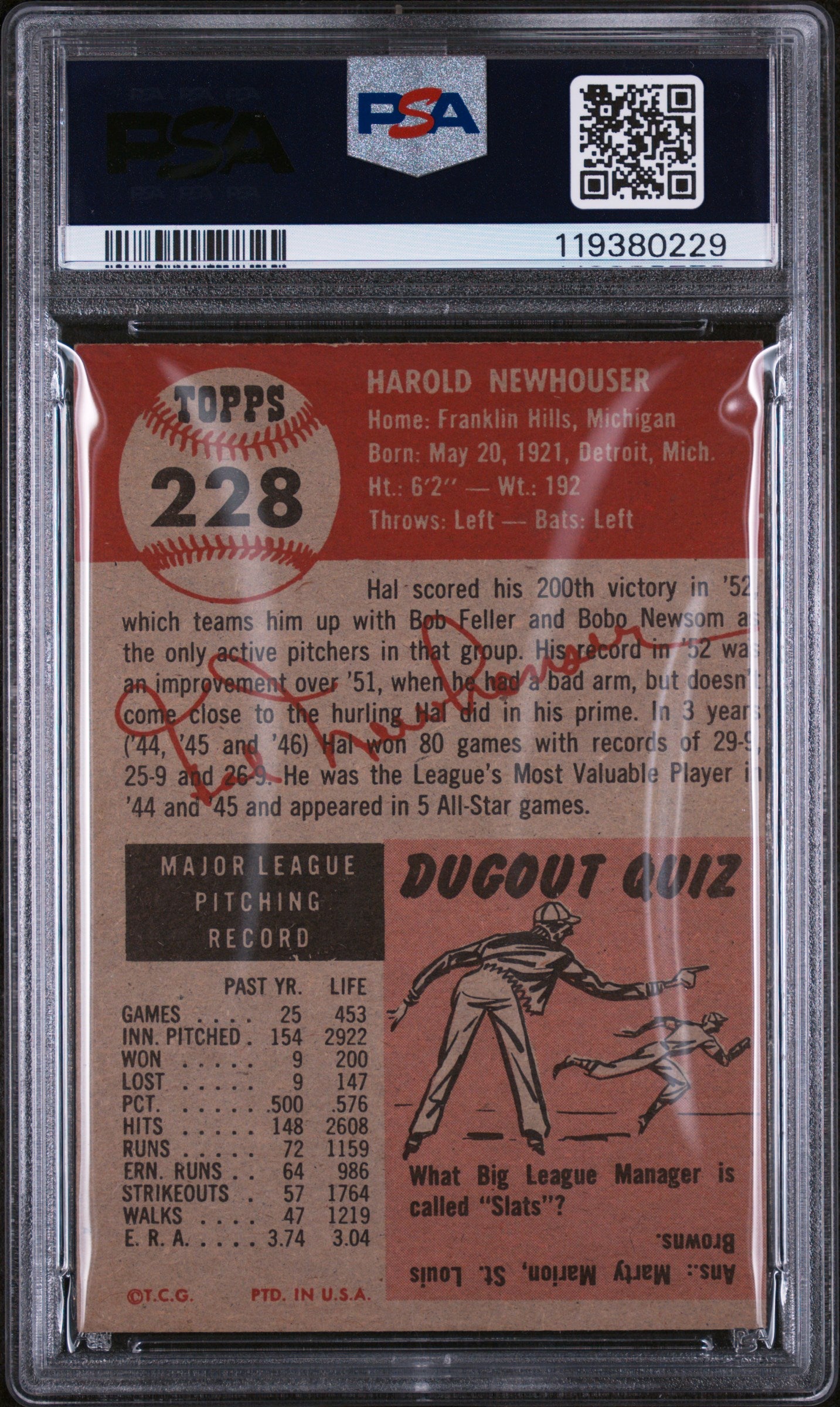 1953 Topps #228 Hal Newhouser PSA 4