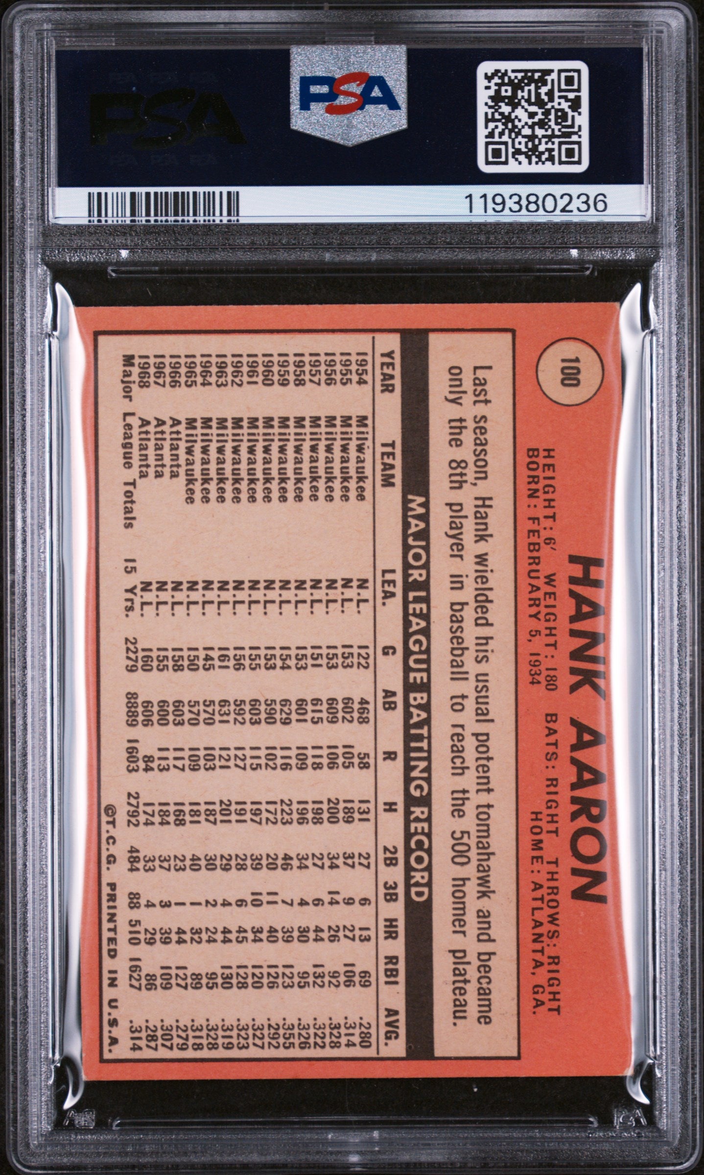1969 Topps #100 Hank Aaron PSA 5