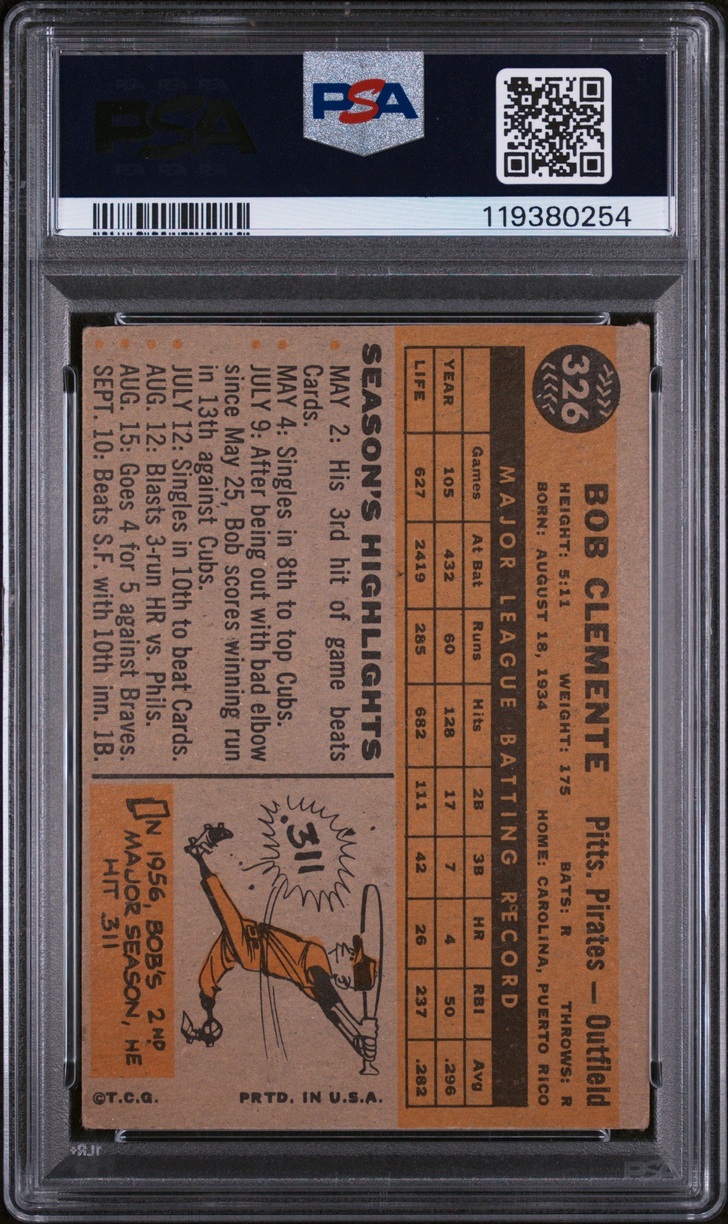 1960 Topps Bob Clemente #326 PSA 4